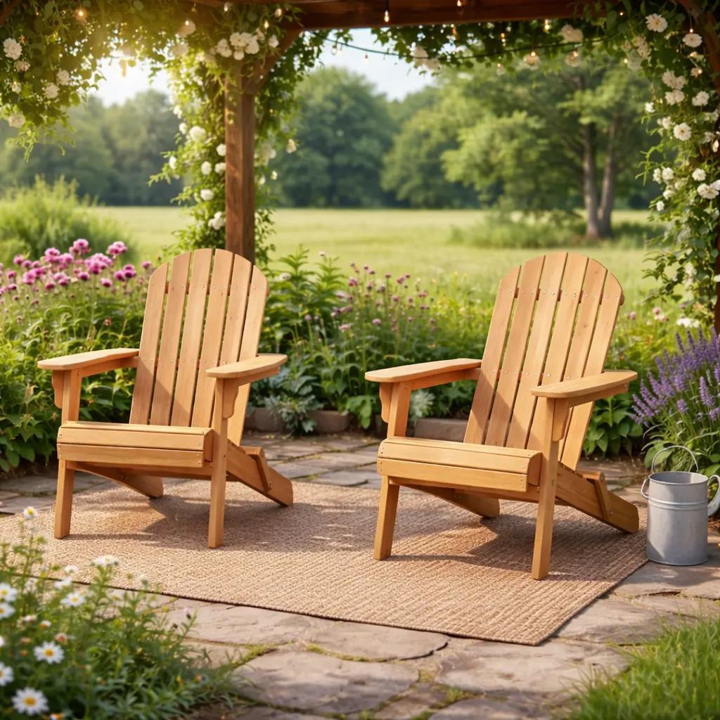 2026 Upgrade Folding Adirondack Chair Set of 2 Outdoor Solid Wood Garden Chair Weather Resistant