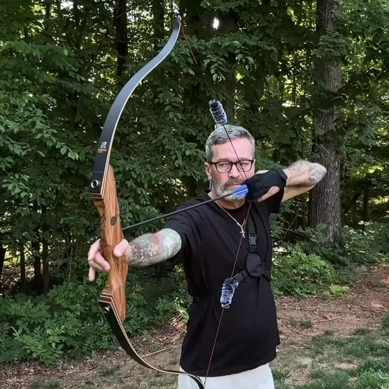 X9 New 58" RTH Standard Recurve Bow and Arrow Set for Adults and Hunters, Wooden Takedown Recurve Bow Package for Outdoor and Practice 25-60 Lbs