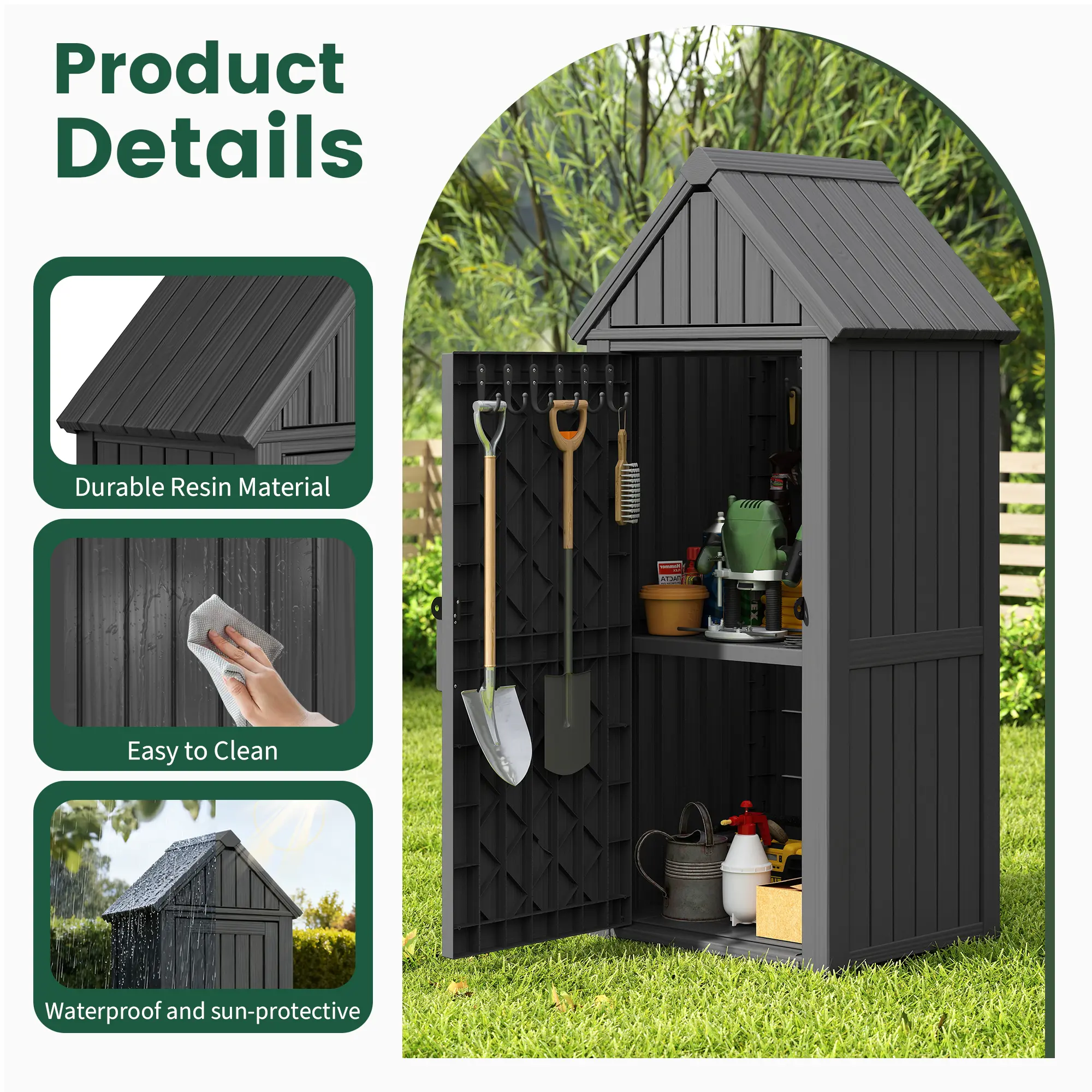 Outdoor Storage Cabinet, Cleaning Cabinet, Tool Cabinet, Rainproof and Waterproof, Sunproof for Backyards & Patios, Backyard Storage Box,Summervibes