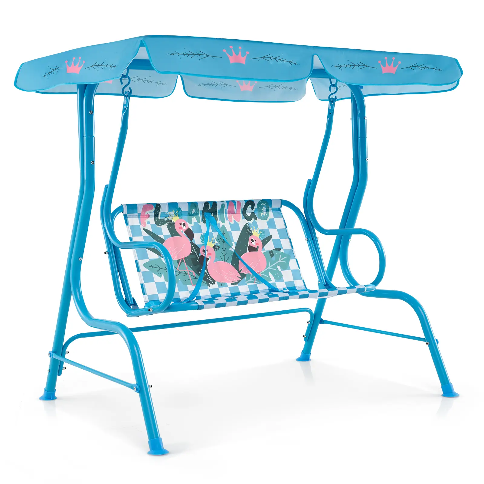 Kids 2-Seater Patio Swing Chair with Removable Canopy, Outdoor Porch Hammock Bench