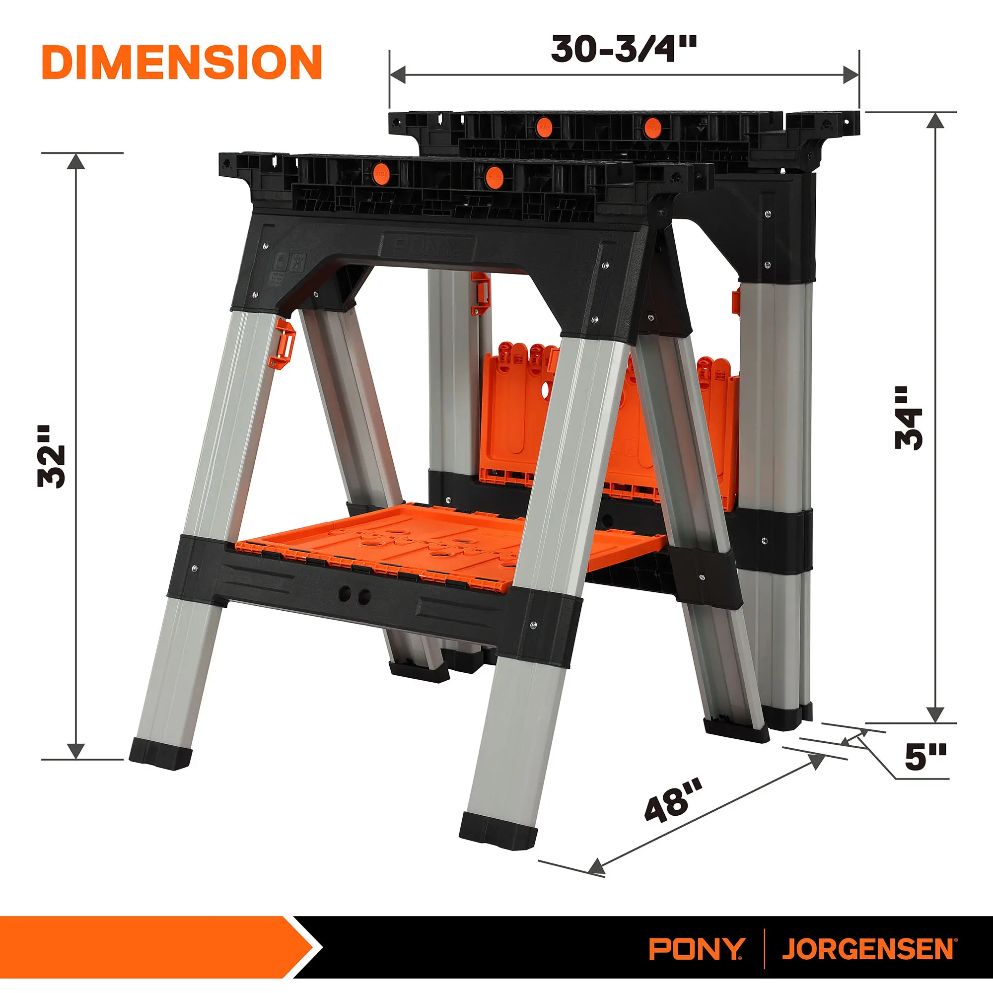 2-Pack Clamping Sawhorses, 1200 LBS Load Capacity, 30-3/4" Folding Sawhorse with 12” F Clamps, Bench Dogs, Angle Clamps, 2" Spring Clamps, Steel Legs, Heavy Duty for Woodworking