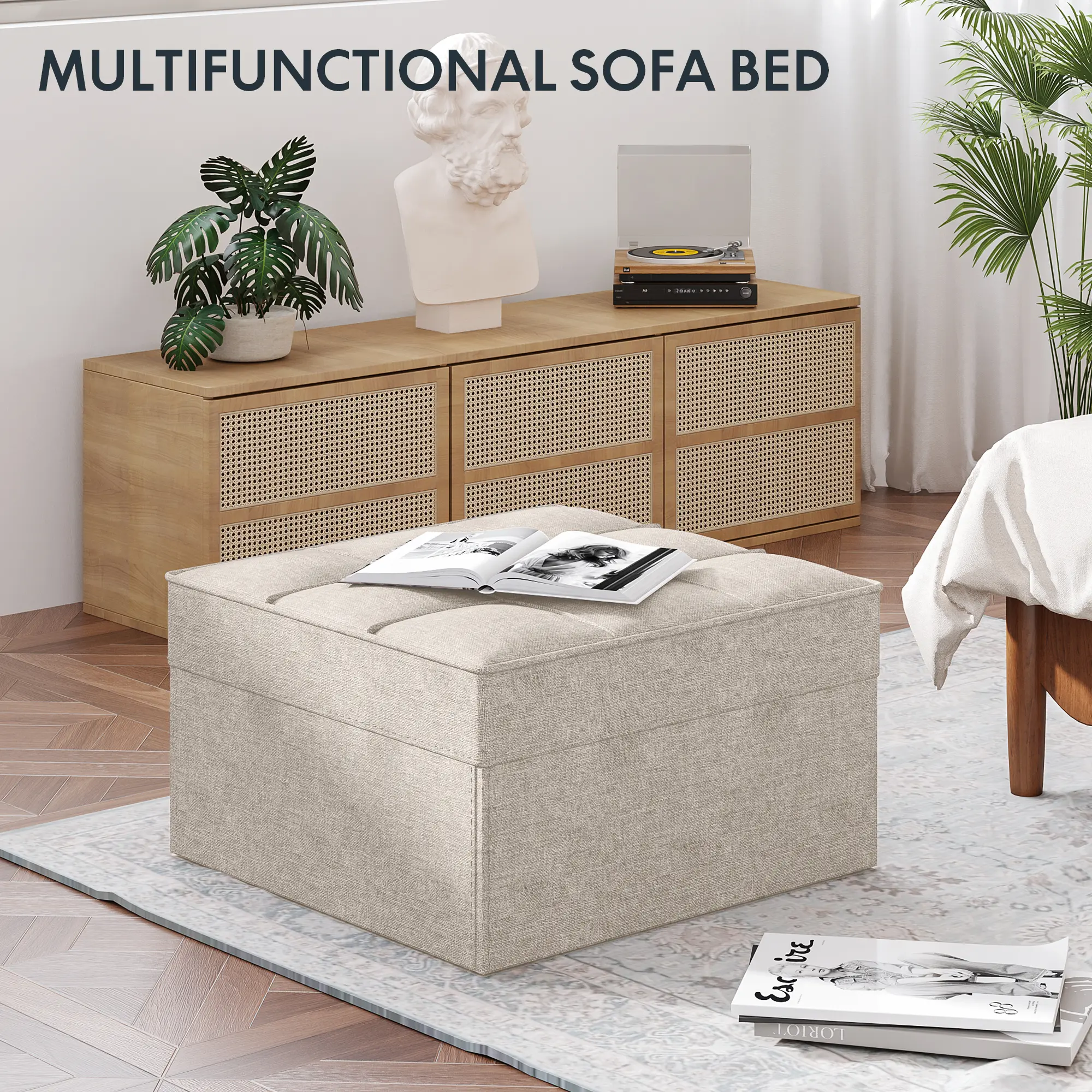 Convertible Sleeper Chair Sofa Bed - 5-Level Adjustable Backrest Multi-Function Upholstered Ottoman Futon, Adjustable Upholstered Couch, Furniture for Living Room (Grey, Beds Compatible)