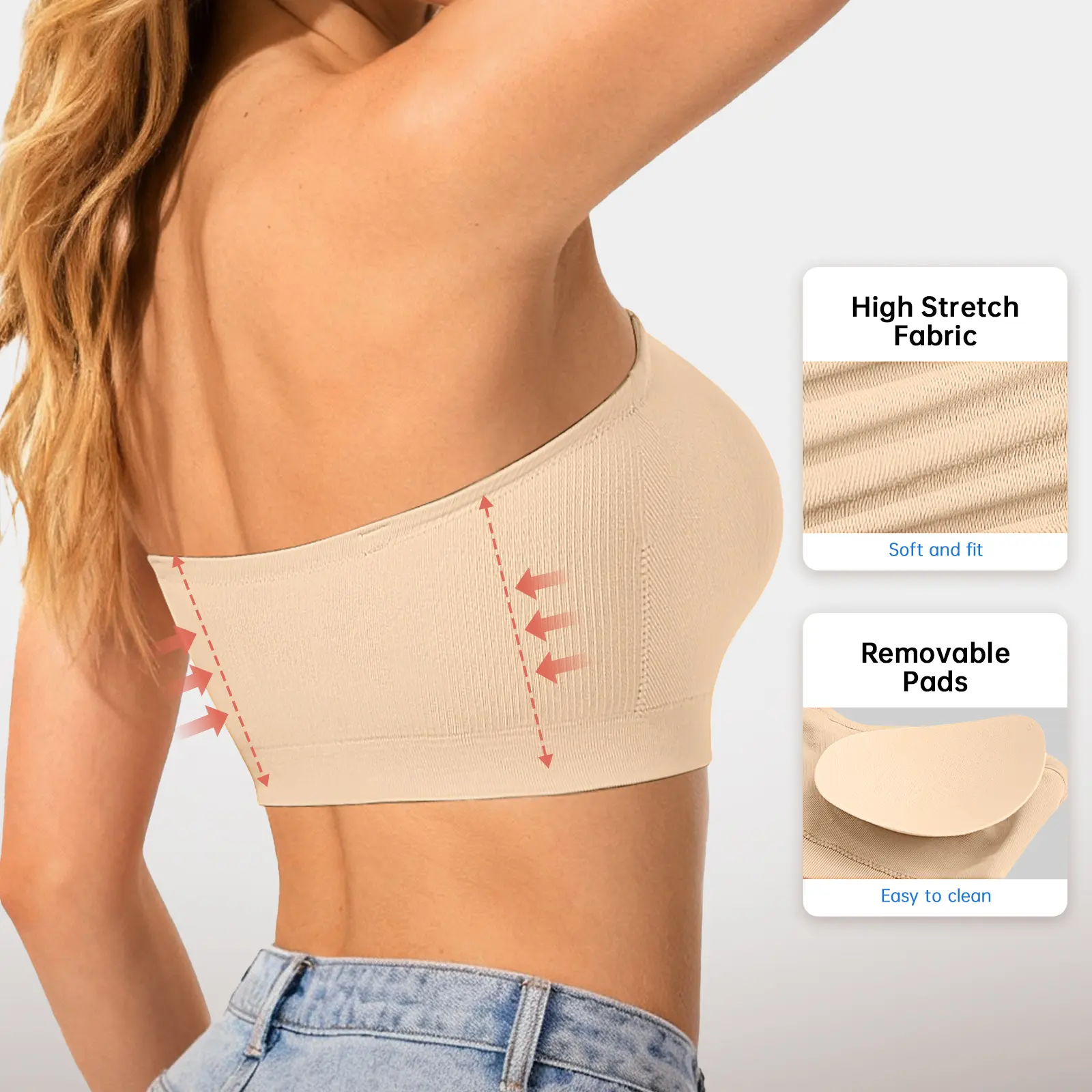 Stays Put Bandeau Bra, Strapless Bra Wireless Seamless Comfort Day