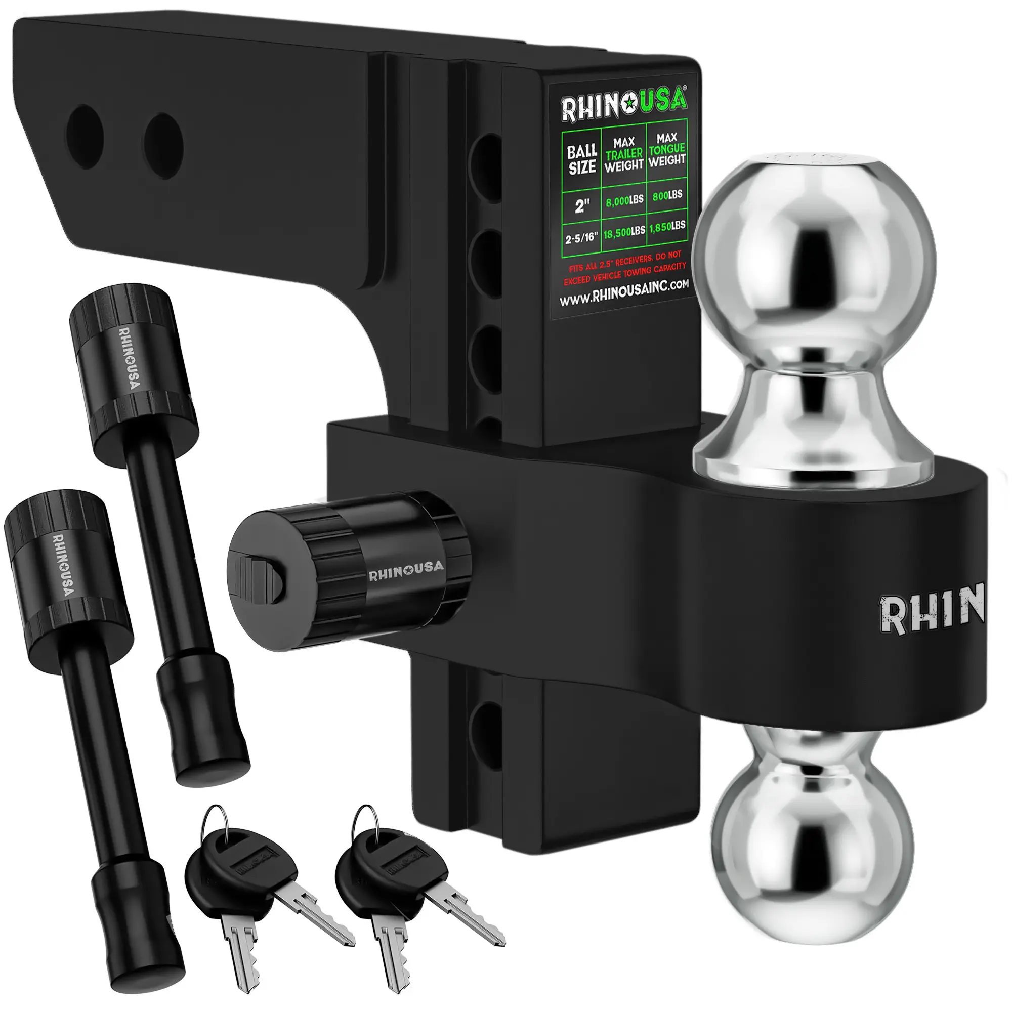 Adjustable Trailer Hitch – 2'' Receiver, Heavy-Duty Aluminum Drop Hitch, 12,500 lb Towing Capacity
