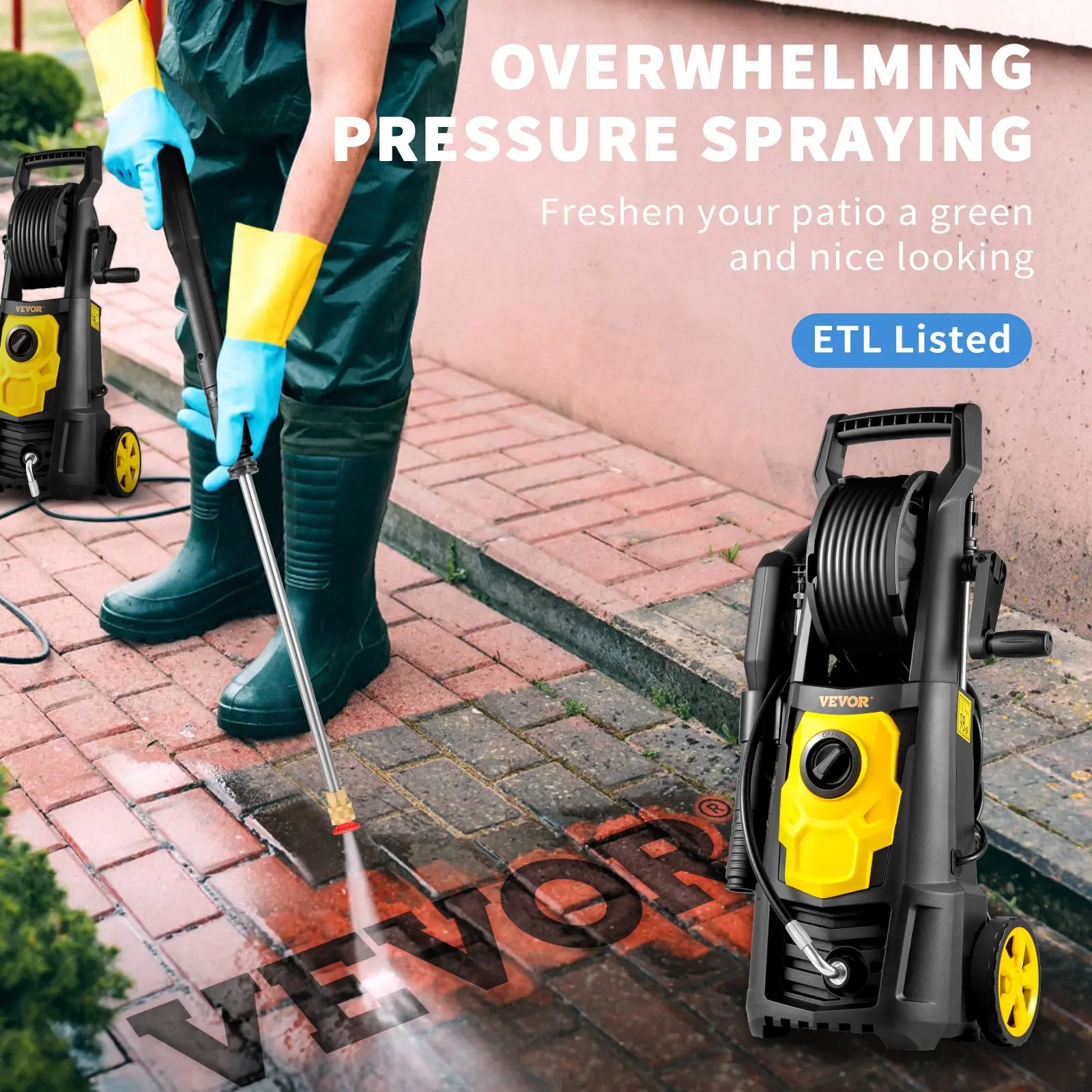 Electric High Pressure Washer (2000 PSI, 1.76 GPM Max) - Portable Pressure Washer with 30 ft Hose & Reel, 5 Quick Connect Nozzles, Foam Cannon, ETL Listed Heavy Duty Car Wash Equipment for Patios, Cars, Driveways