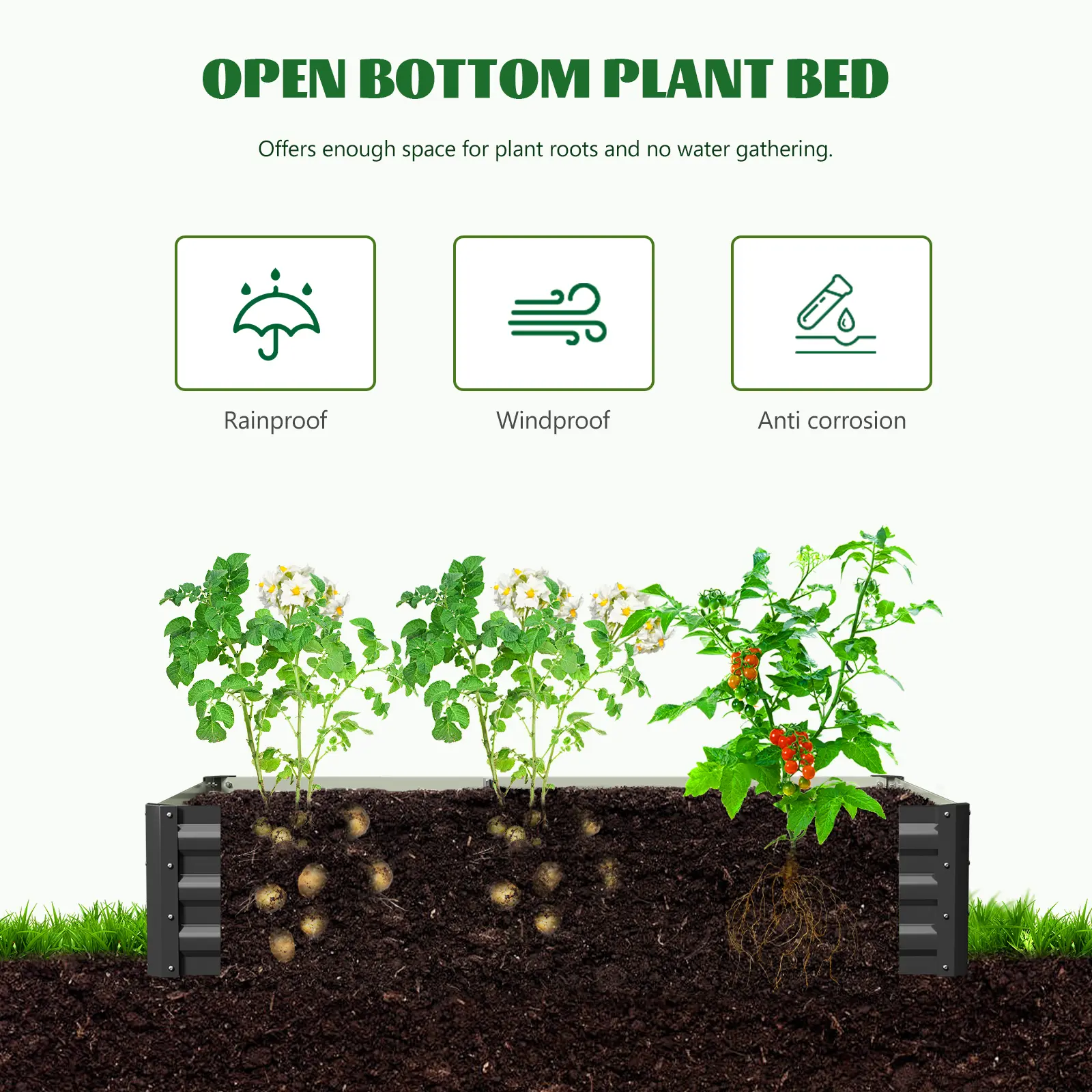3-in-1 DIY Metal Raised Garden Bed with Arch Trellis, Wind-Resistant Heavy Duty Planter Box with Netting, Open Bottom Garden Bed for Climbing Plants Vegetables Flowers