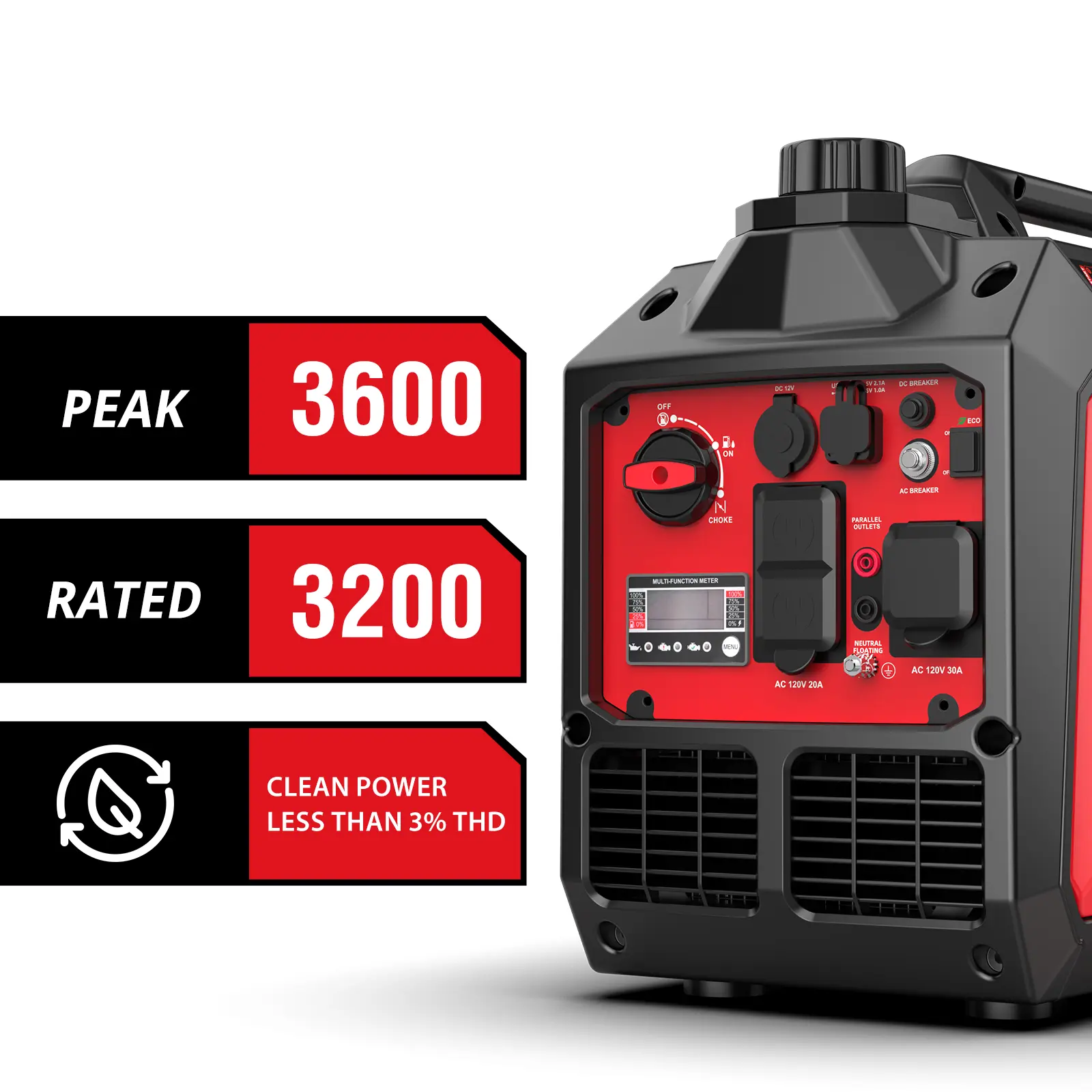 3600 Watt Quiet Portable Inverter Generator,RV Ready 30A Outlet,Parallel Capable,Emergency Use Camping, EPA Compliant,Hurricane, Emergency,Safe & Long-lasting usage,All Season
