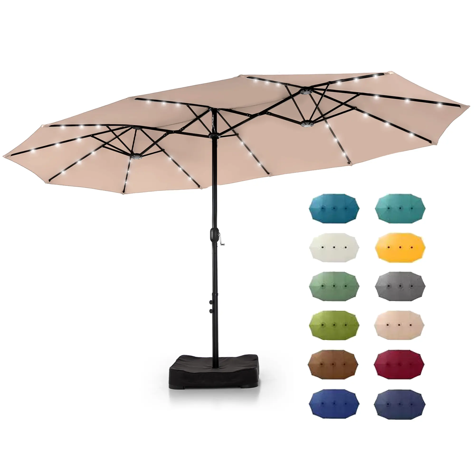 15FT Double-Sided Patio Umbrella with LED Lights | Waterproof Outdoor Shade