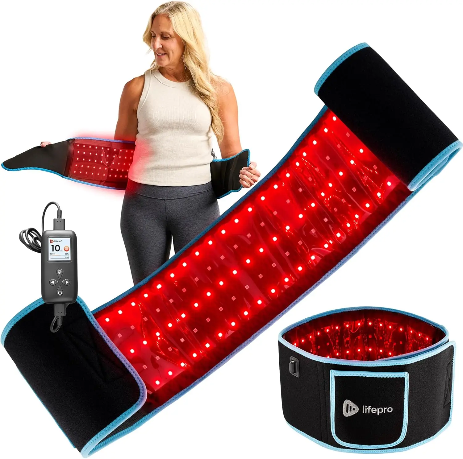 Red Light Therapy Belt – 660nm Red & 850nm NIR LEDs, Portable Wraparound Design with Remote Control
