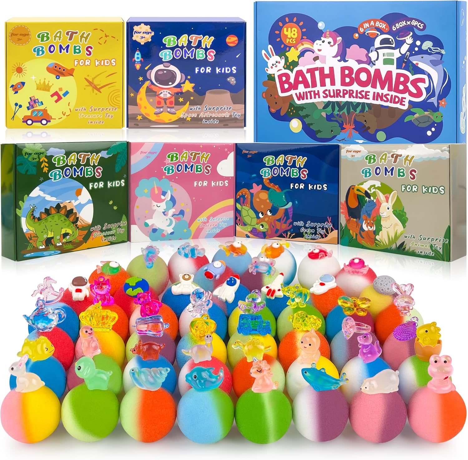 48pcs Bath Bombs for Kids with Toy Inside, Organic Colorful Bubble Bath for Kids Safe, Best Birthday, Party