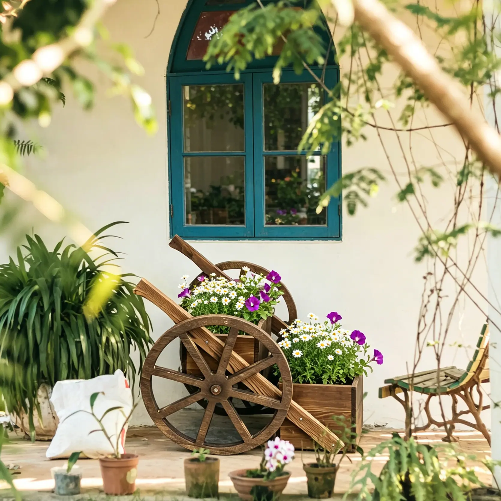 2-Tier Wooden Wagon Planter Box