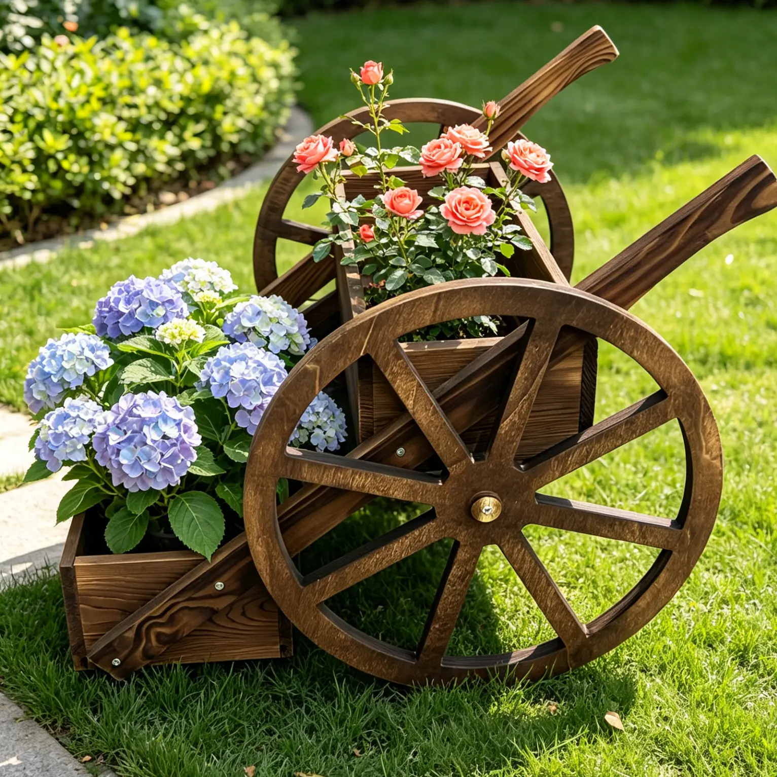 2-Tier Wooden Wagon Planter Box