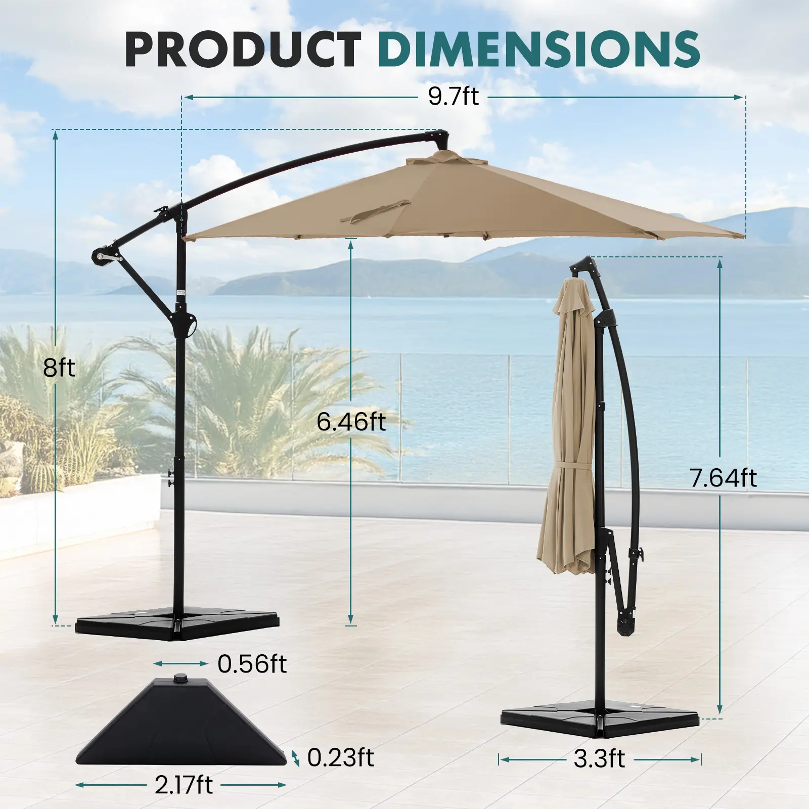 10ft Offset Outdoor Patio Umbrella with Base