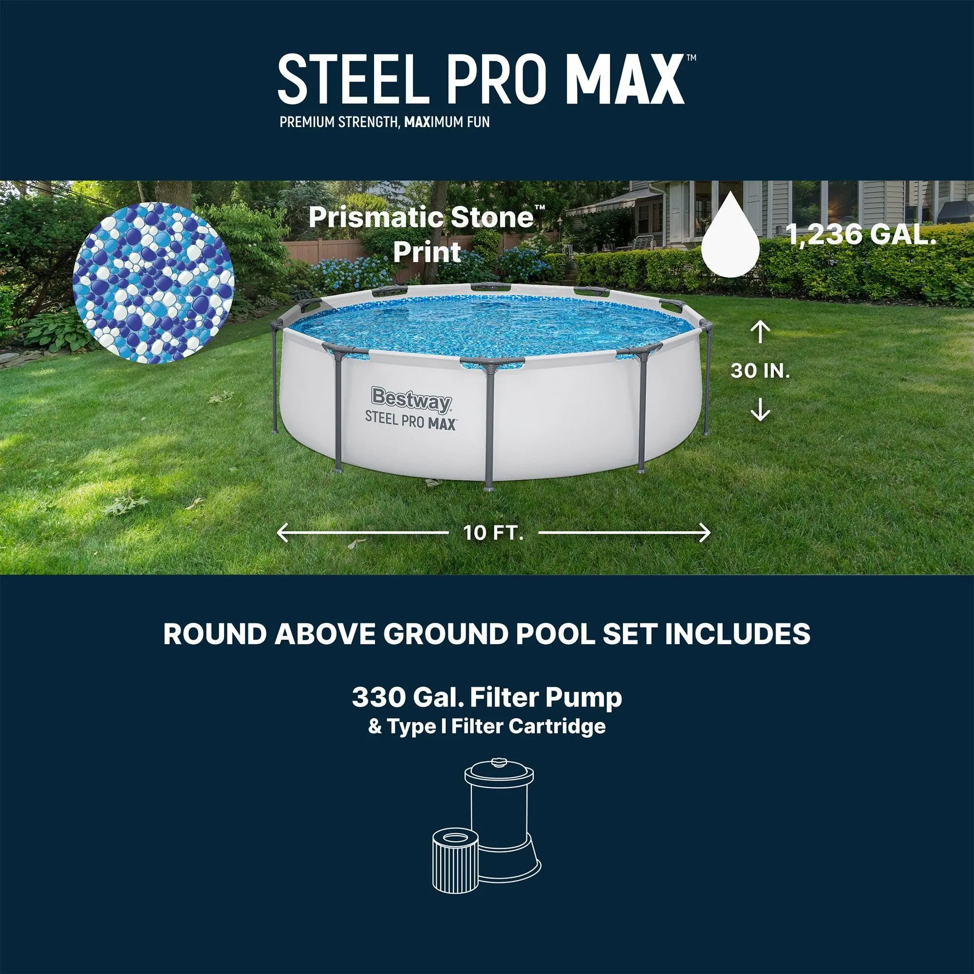 Bestway Steel Pro MAX 10'x30" Round Above Ground Outdoor Swimming Pool with Pump