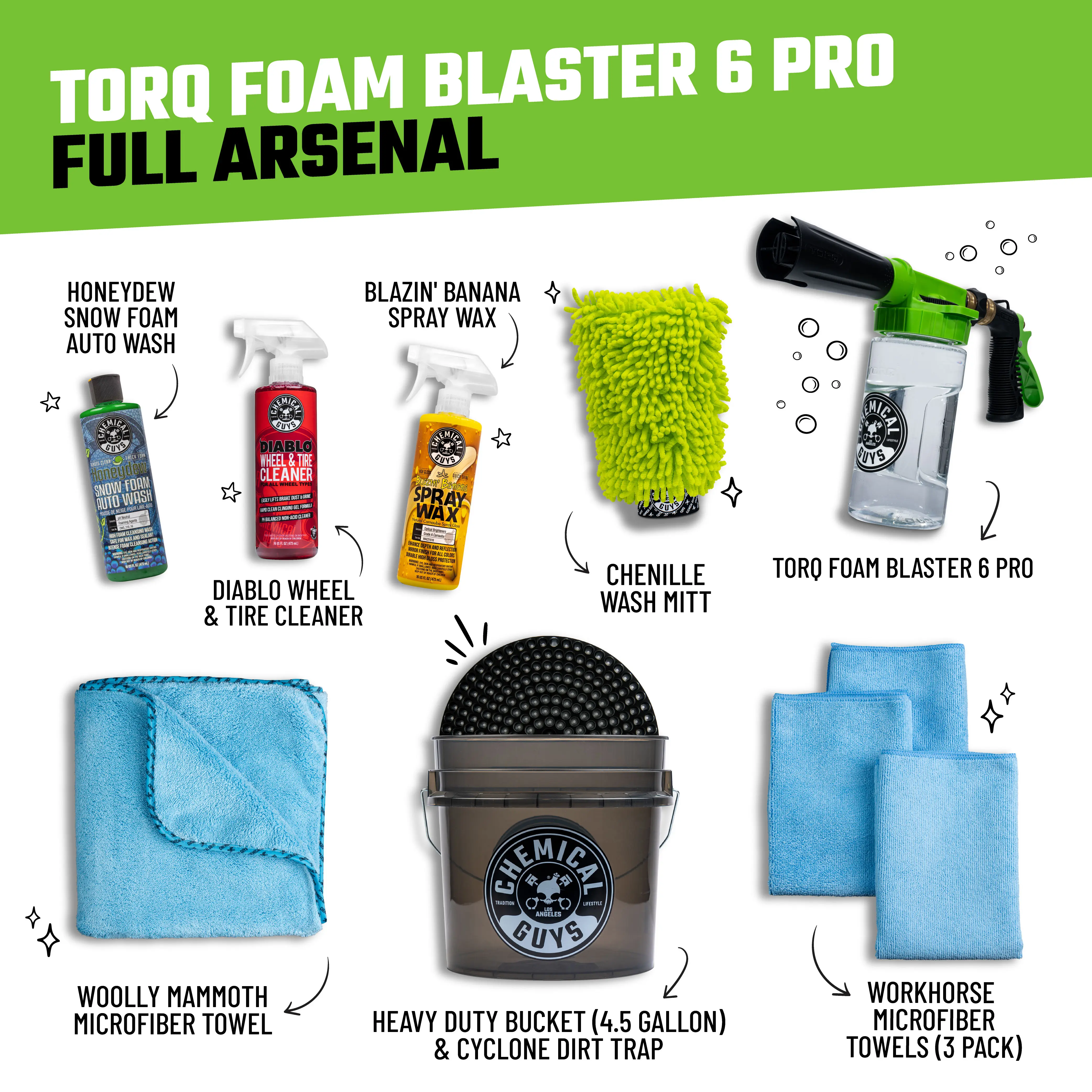 Foam Blaster 6 Pro Bundles - Foam Wash Gun, Quick Connect, Soap Cannon with Adjustable Nozzle, Snow Foam, Efficient Car Cleaning, Detailing Products, Car Detailing, Car Cleaning Kit, Foam Cannon Automotive, Car Wash Set, Foam Cleaner Sp