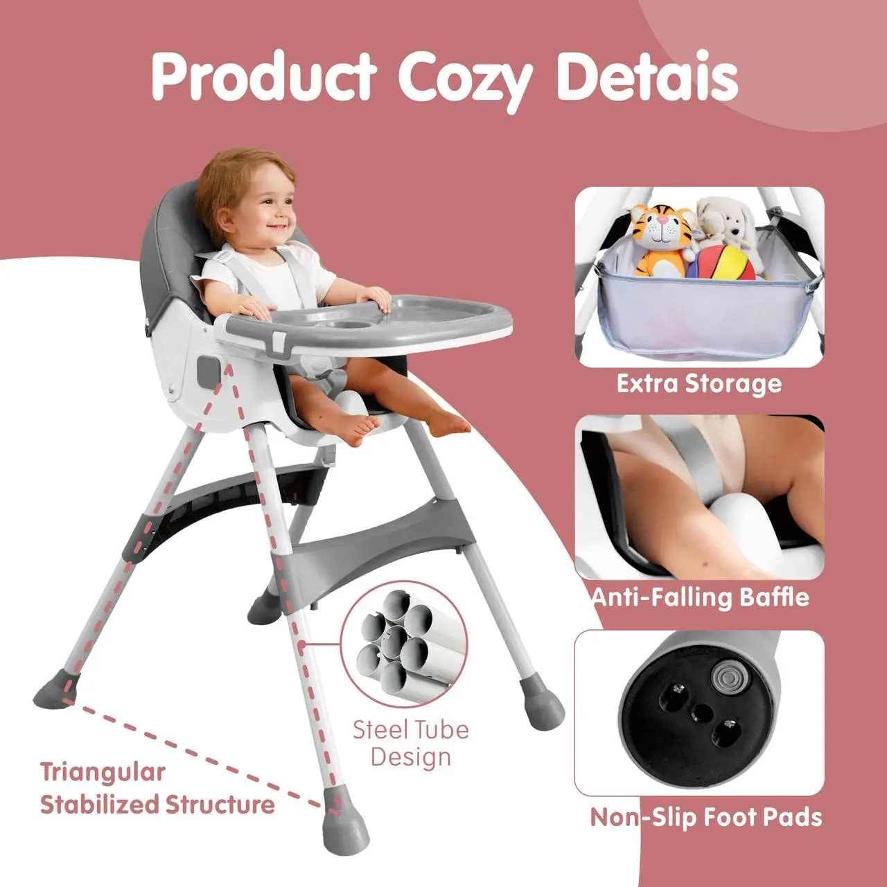 Baby High Chair 6 in 1 Convertible High Chair with 5-Point Safety Harness, Adjustable Dining Tray, Easy to Clean Surface, Robust Design, #SummerVibes