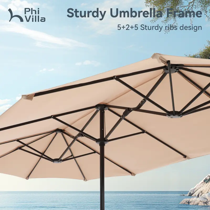 15FT Double-Sided Patio Umbrella with LED Lights | Waterproof Outdoor Shade