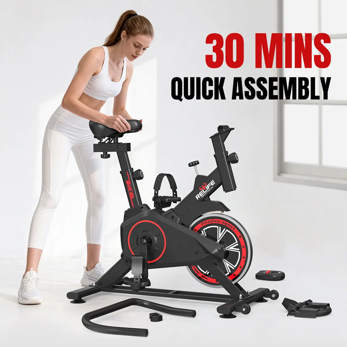 Mini Exercise Bike Compact Stationary Bike Silent Indoor Cycling for Small Space w/Adjustable Seat, Smooth Pedal & Belt Drive