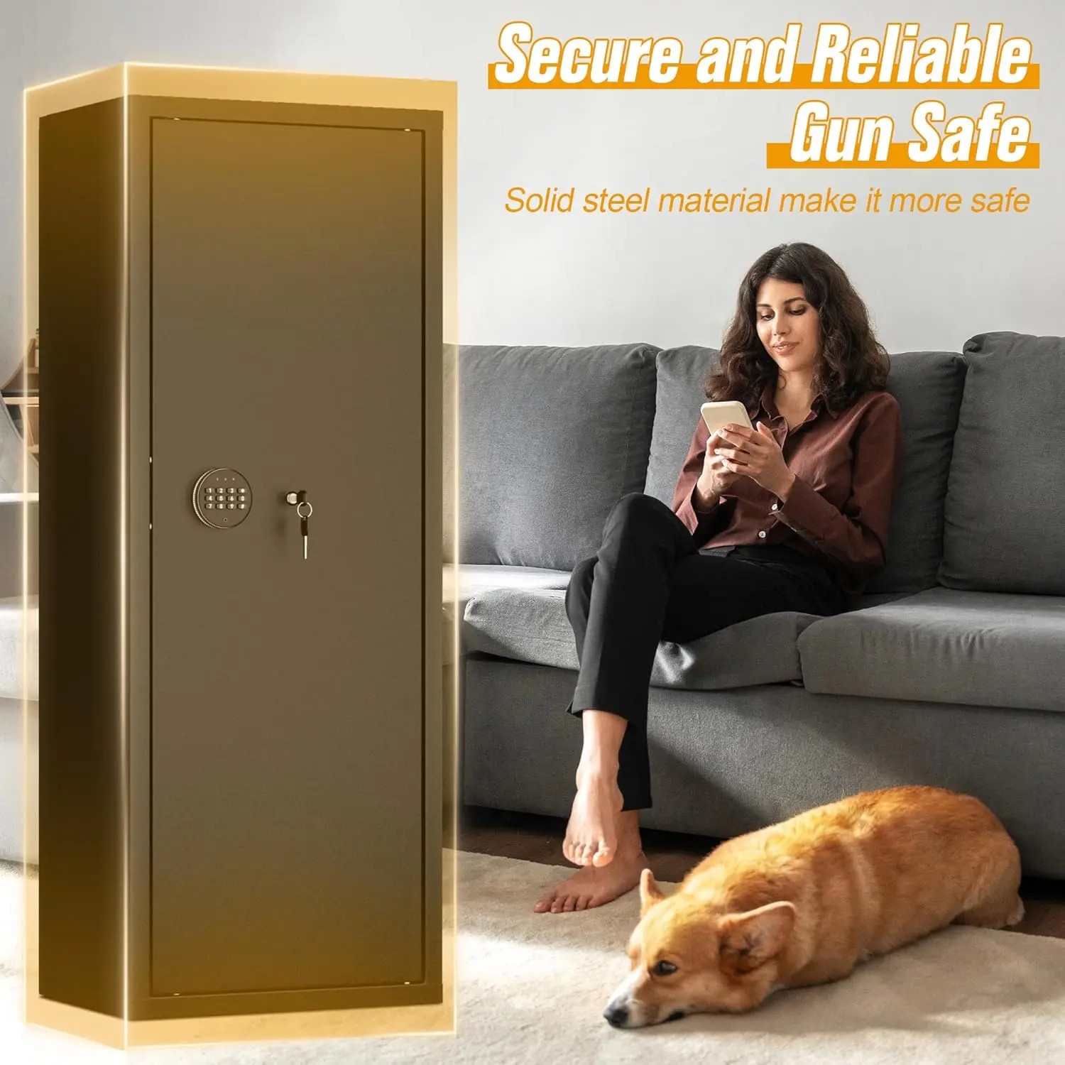 14-16 Gun Safe, Large Gun Safe for Rifles and Pistols, Quick Access Rifle Safe with 3 Removable Gun Racks and 4 Pistol Pockets, Digital Gun Cabinet with Dual Alarm and Mute Mode