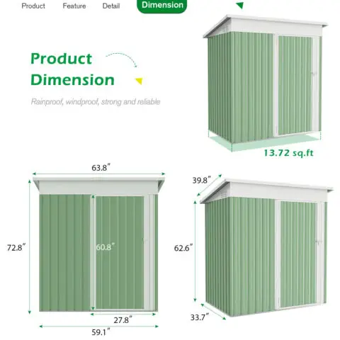 5' x 3' Modern Metal Outdoor Storage Shed, 16.6 sq. ft. space with lockable door, ideal for garden, backyard, patio, and tool storage