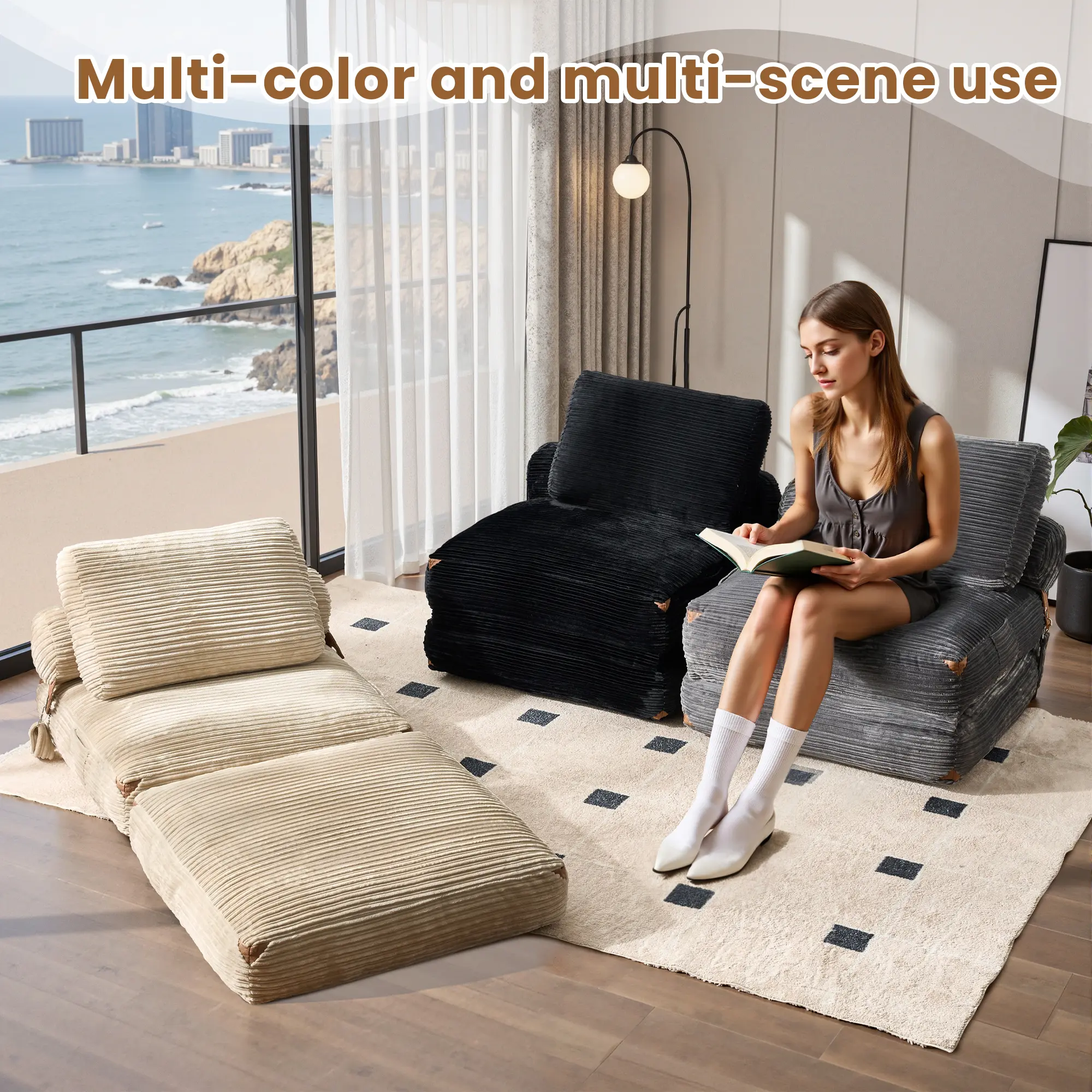 Foldable Cloud Sofa Bed,Convertible Sleeper Chair with Pillow Foldable Mattress with Back Support, Portable Fold Out Chair Bed Comfy Floor Sofa Lounge for Living Room Bedroom