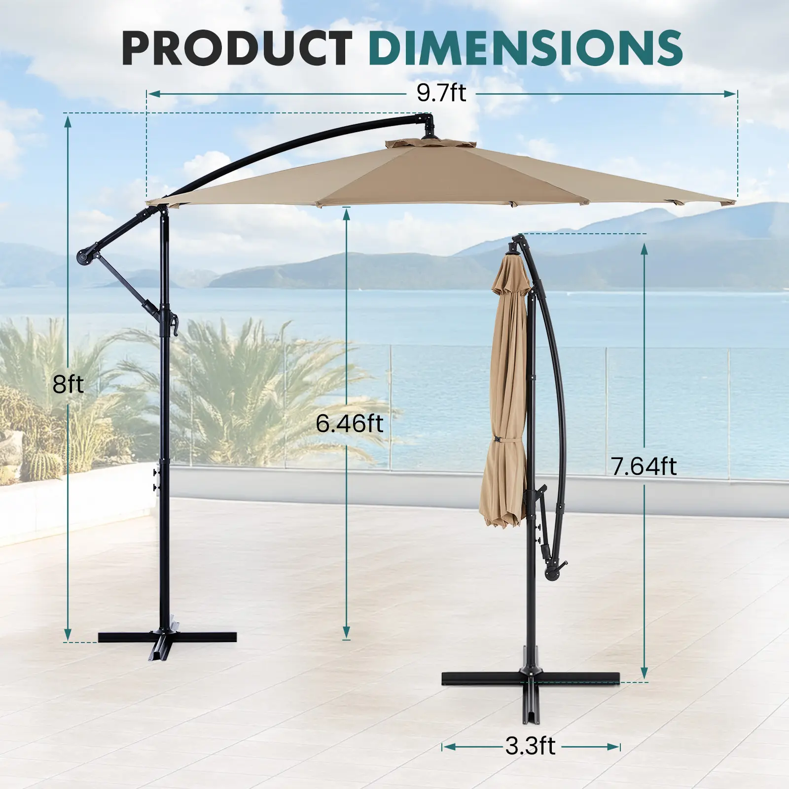 10ft Offset Outdoor Patio Umbrella with Base
