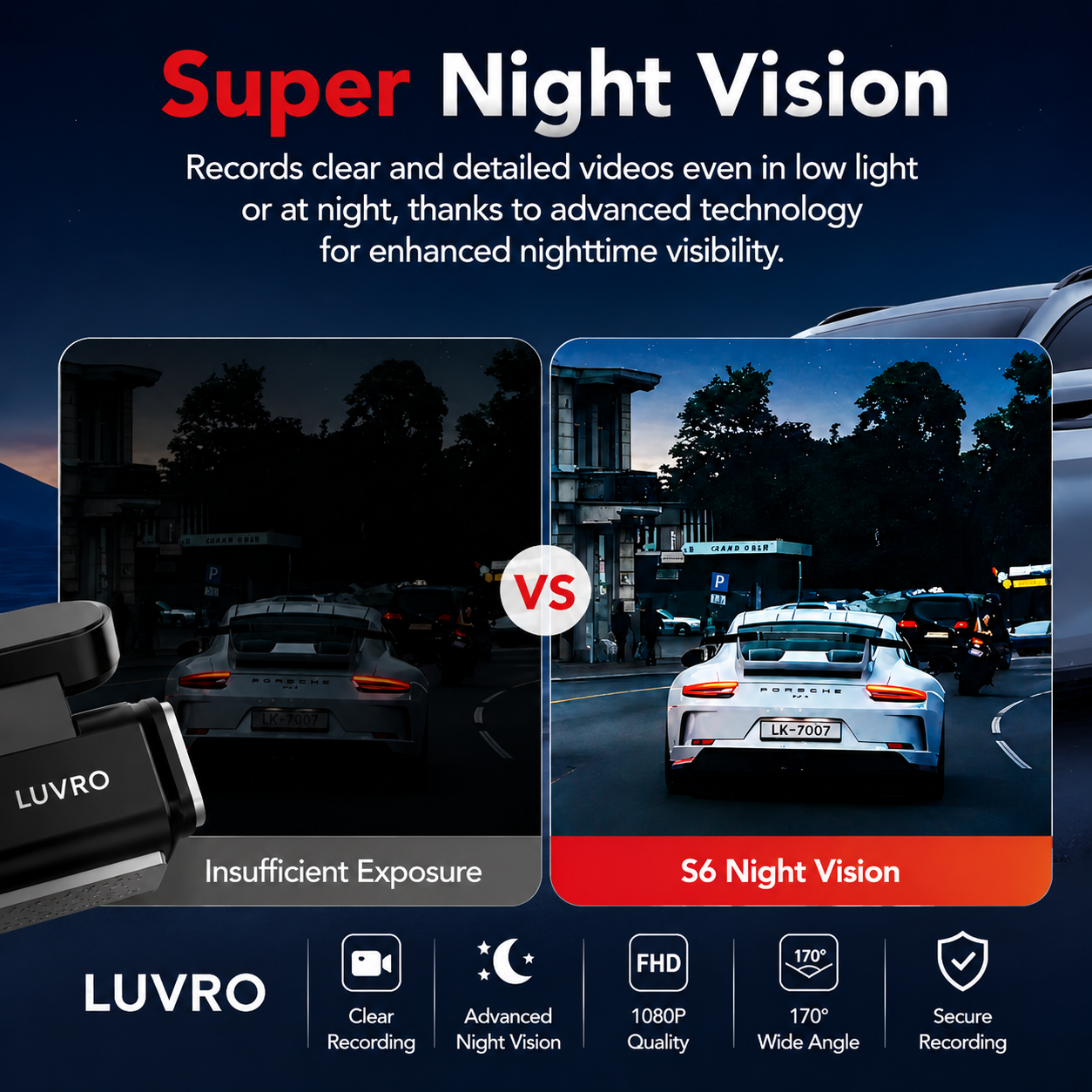 4K dash cam with WiFi and rear camera