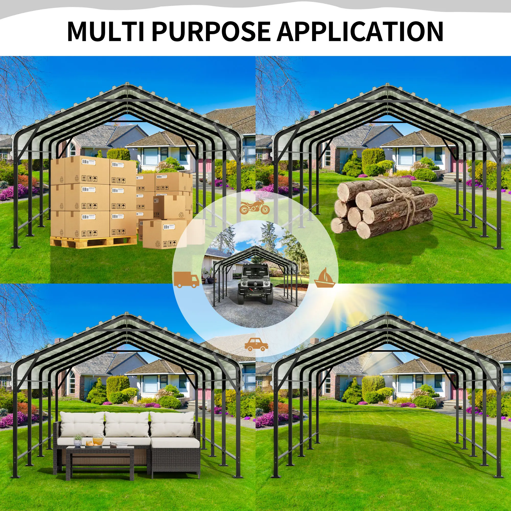 Carport, 12x20x8.5 FT Heavy Duty Steel Carport Canopy for Outdoor Activities and Events, Iron Metal Carport Garage for Pickup, Boat, Car and Tractors