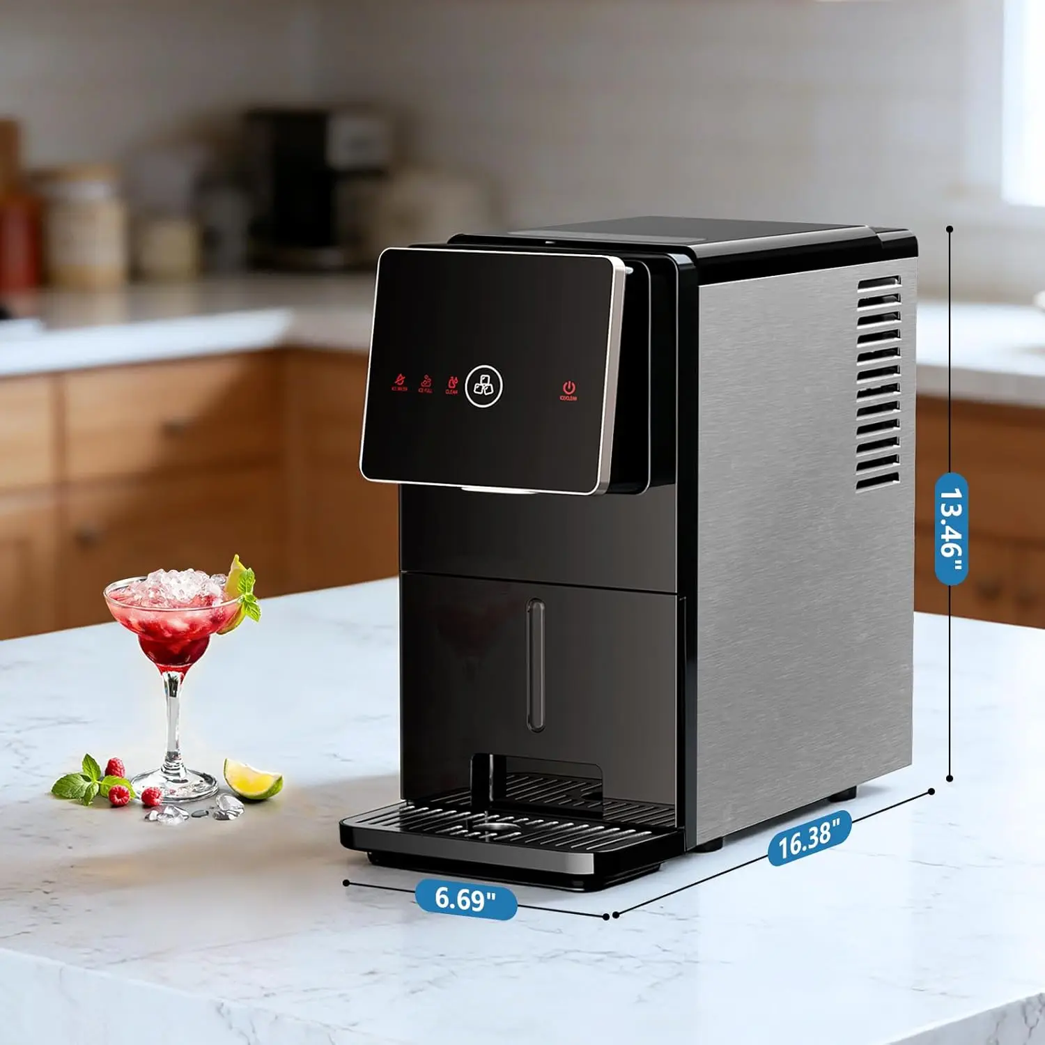 Countertop Nugget Ice Maker 24lbs/Day Self-Cleaning Sonic Ice Maker 1.8L Water Tank Touch Screen Auto Ice Drop for Home Office Kitchen