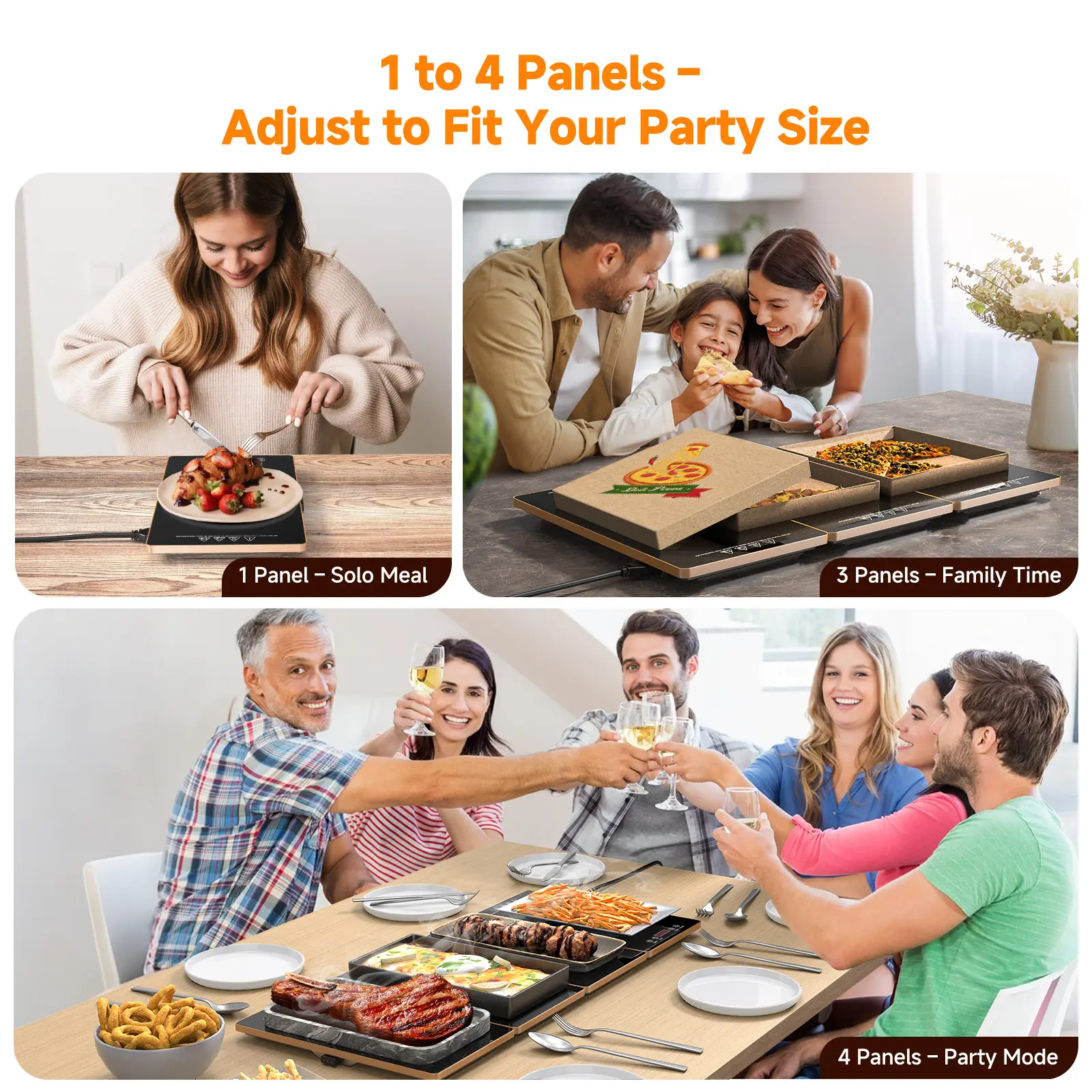 Electric Warming Tray, 4-in-1 Food Warmers for Parties Buffet with 10 Temp Settings and Timer, 33"x15" Glass Surface Warming Mat for Food, Modular Buffet Hot Plates for Catering and Gatherings