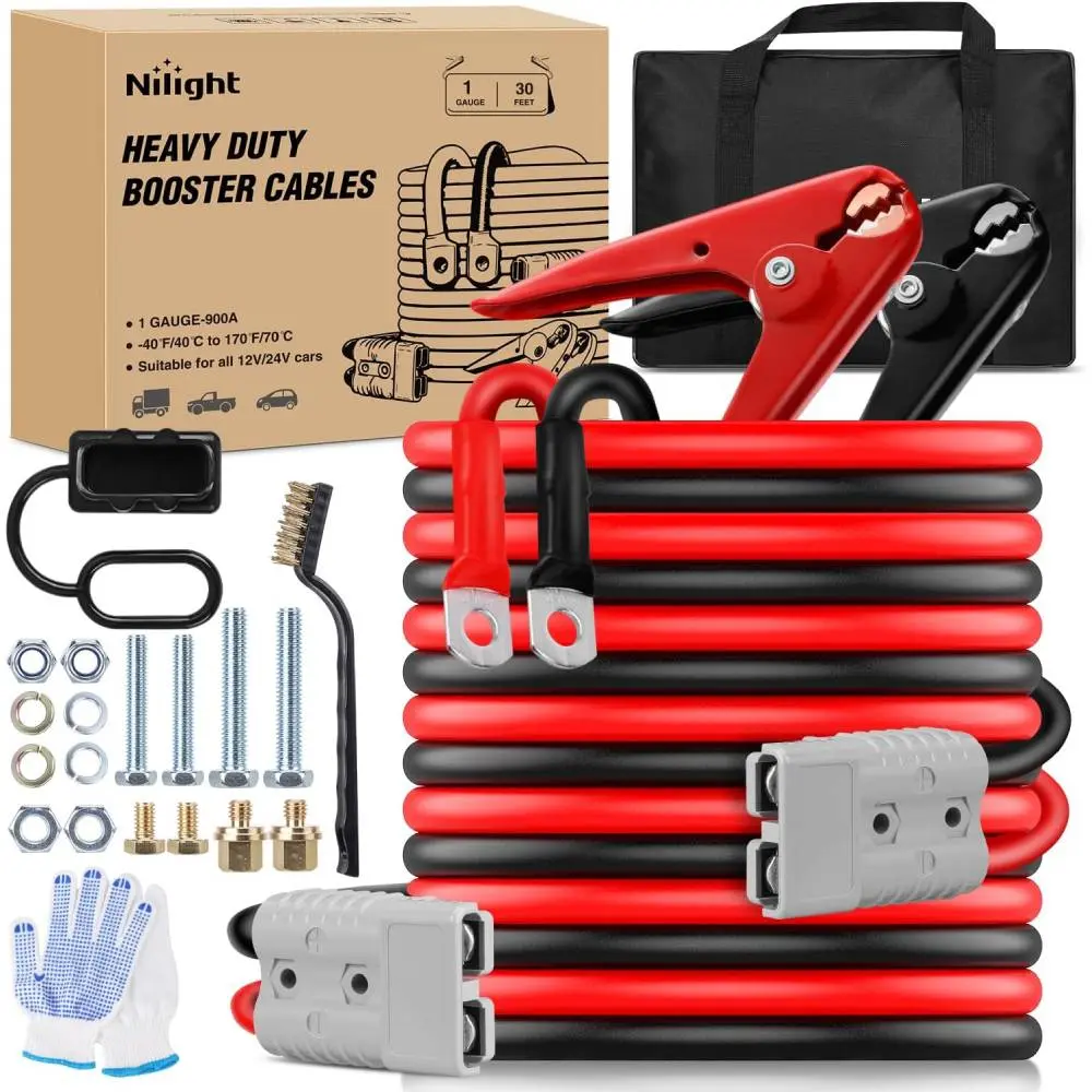 Nilight 0 Gauge 25 Feet Heavy Duty Jumper Cables 1000 Amp Booster Battery Cables with Permanent Installation kit and Quick Connect Plug Includes carrying bag for 12V & 24V Cars SUVs and Trucks summervibes fathersdaygift