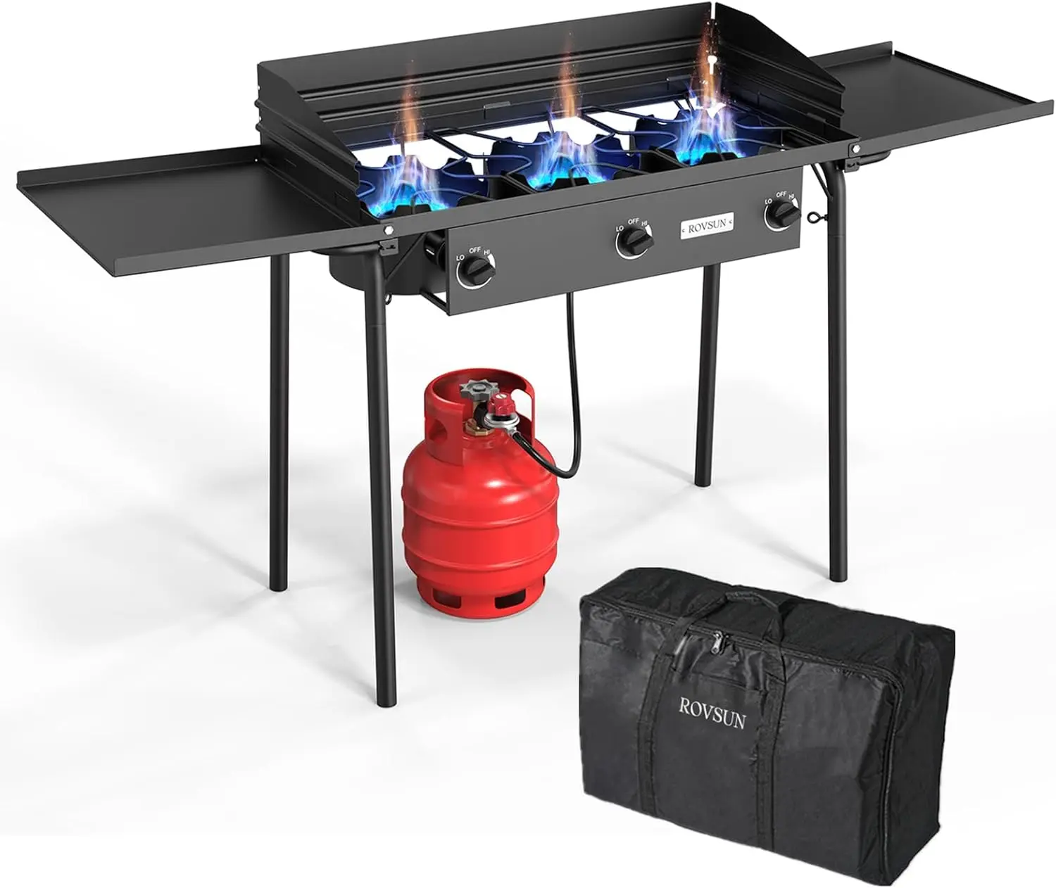 2/3 Burner Propane Gas Stove with Side Shelf & Carrying Bag, 150,000/225,000BTU Outdoor Burner with Wind Panel & CSA Listed Regulator, Picnic Cooker for Home Patio Cooking Camping