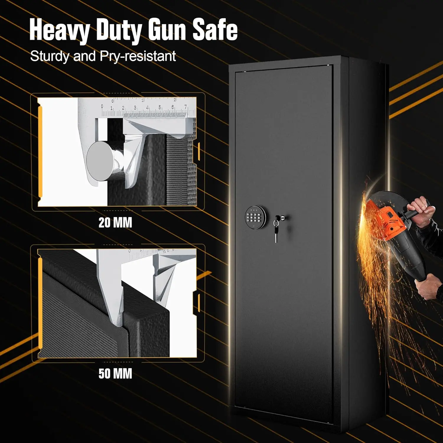 14-16 Gun Safe, Large Gun Safe for Rifles and Pistols, Quick Access Rifle Safe with 3 Removable Gun Racks and 4 Pistol Pockets, Digital Gun Cabinet with Dual Alarm and Mute Mode