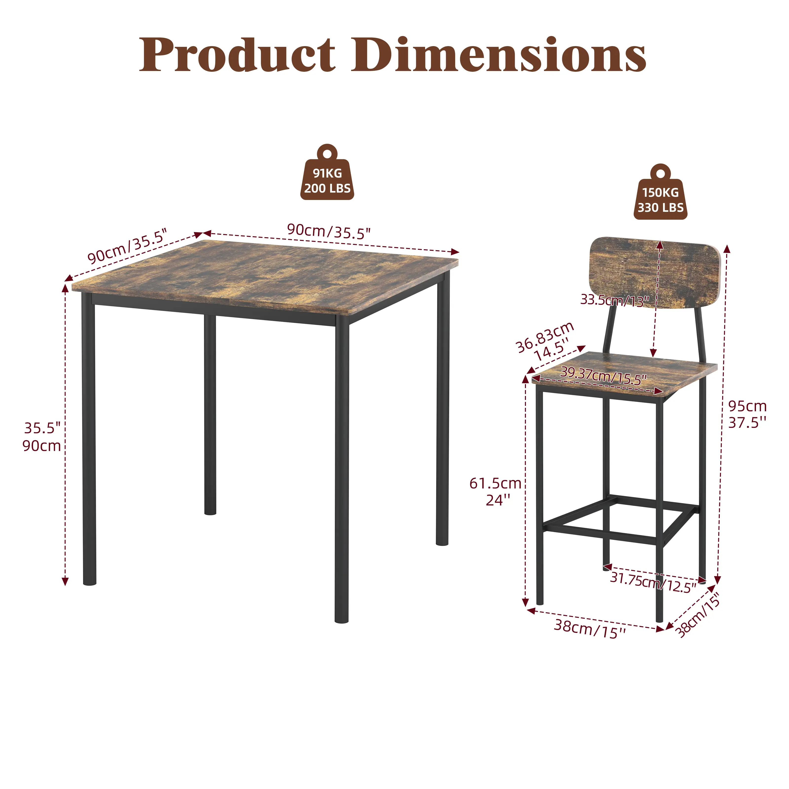 Dining Table Set for 4 – Space-Saving Retro Kitchen Table & Chair Set with Durable Metal Frame