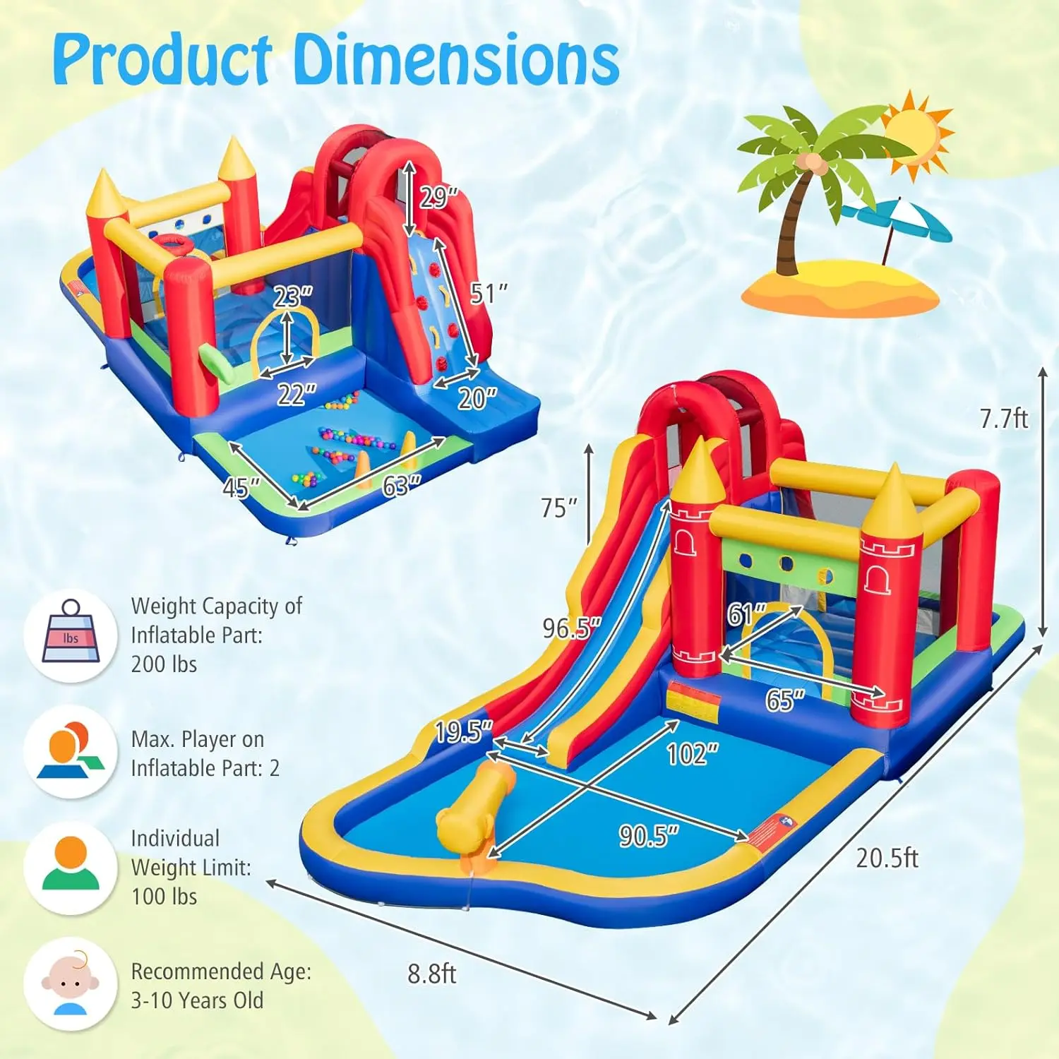 Inflatable Water Slide Bounce House with Air Blower, Backyard Water Park for Kids
