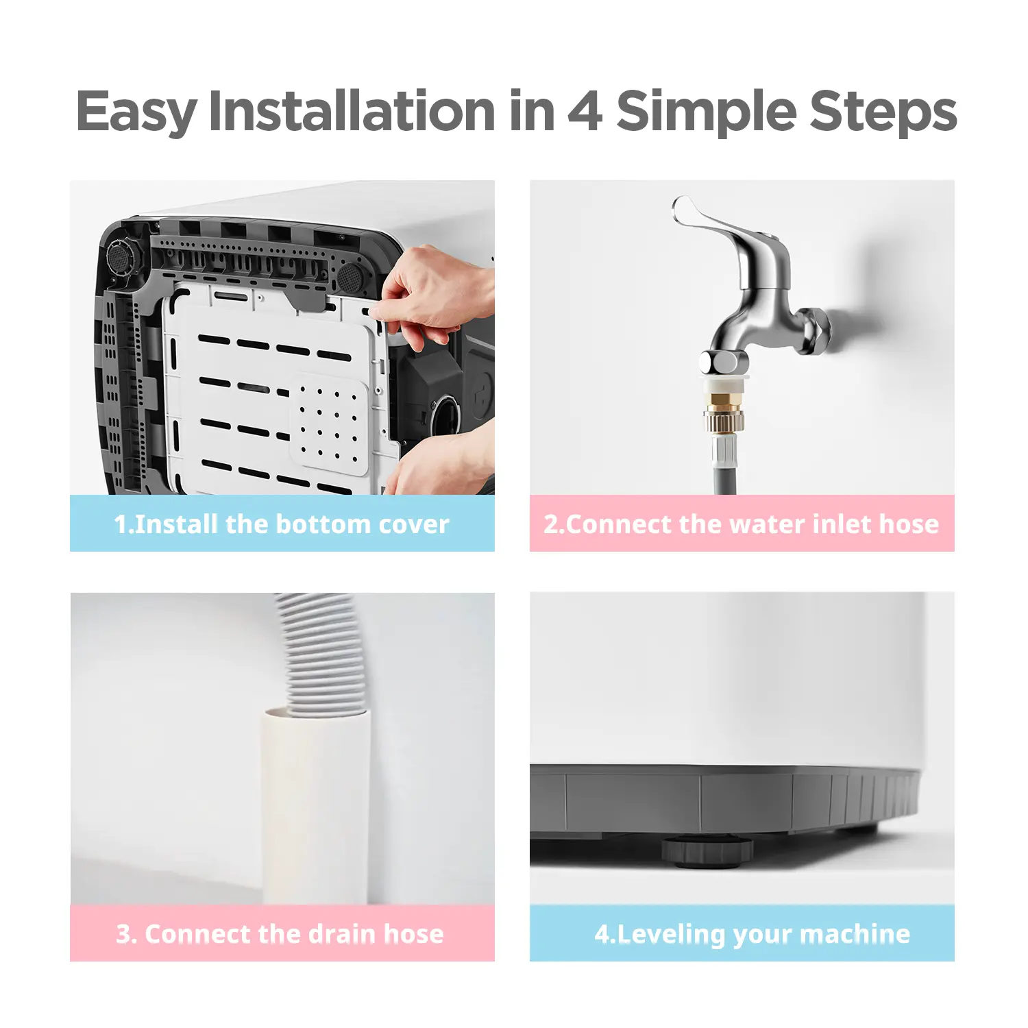 Portable Washing Machine – Compact Full-Automatic Washer with LED Display, 5 Wash Cycles & Built-In Drain Pump