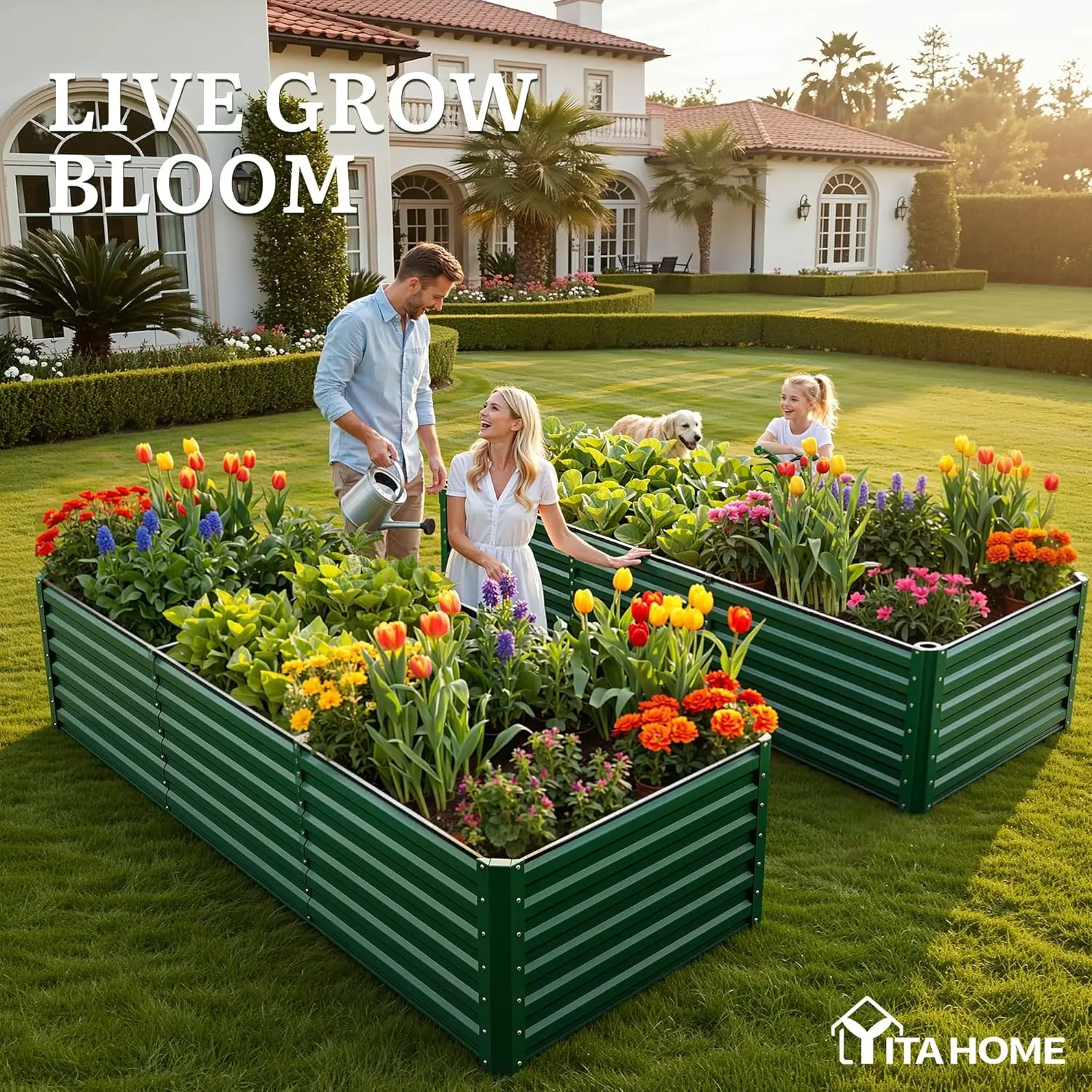 1/2 pcs Raised Garden Bed Kit, with Gloves & Tension Bar, Outdoor Patio Planter Box for Plants Vegetables Flowers