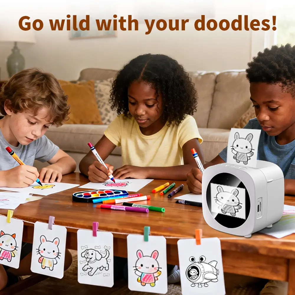 Smart Voice Sticker Printer - Wireless Thermal Maker with Interactive Screen & 5 Paper Rolls for Kids DIY & Learning