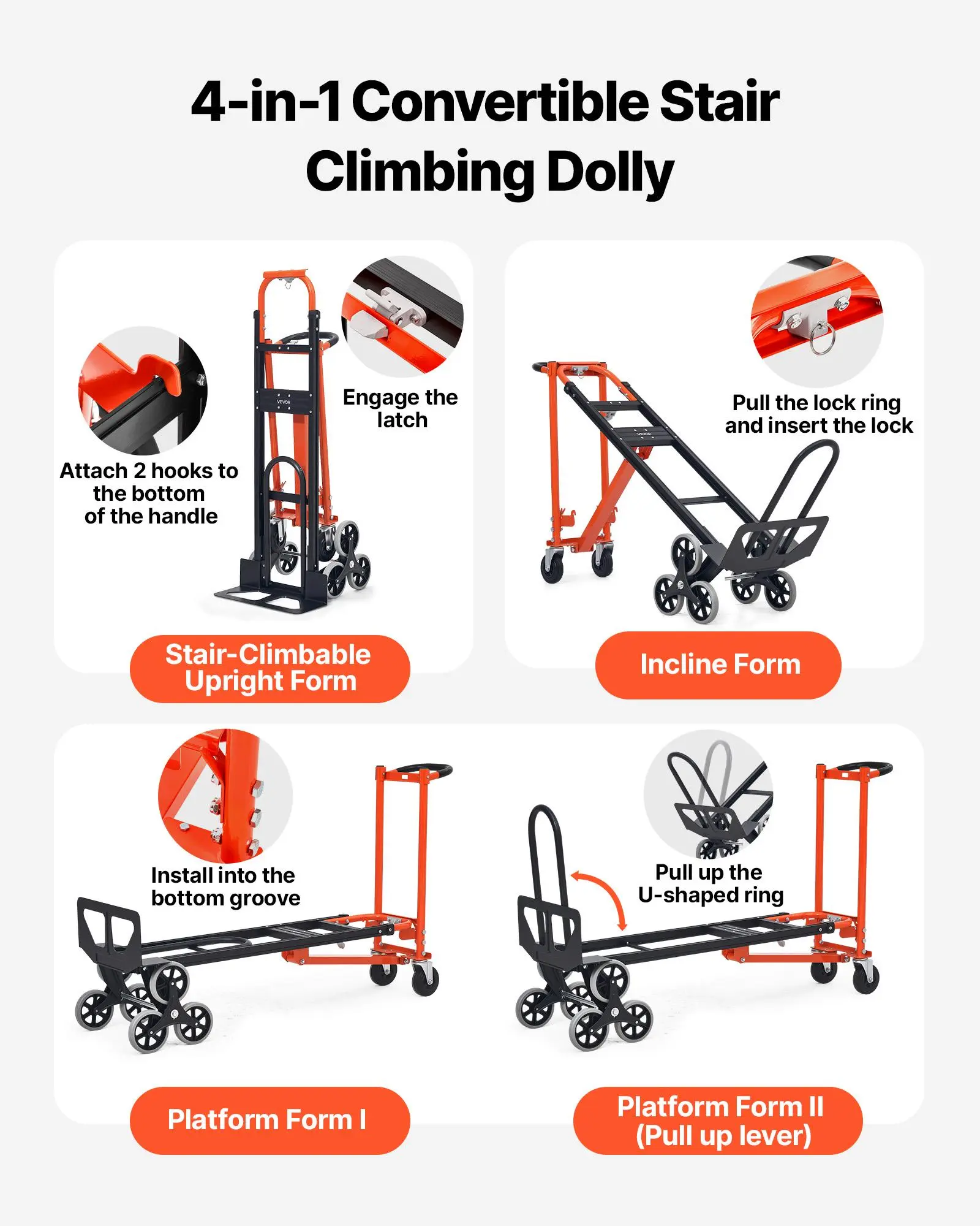 3 in 1 Industrial Convertible Stair Climbing Cart, 770 lbs Max Load, Folding Hand Truck Dolly with Handle & Wheels, Stair Climbing Utility Trolley for Transport & Moving