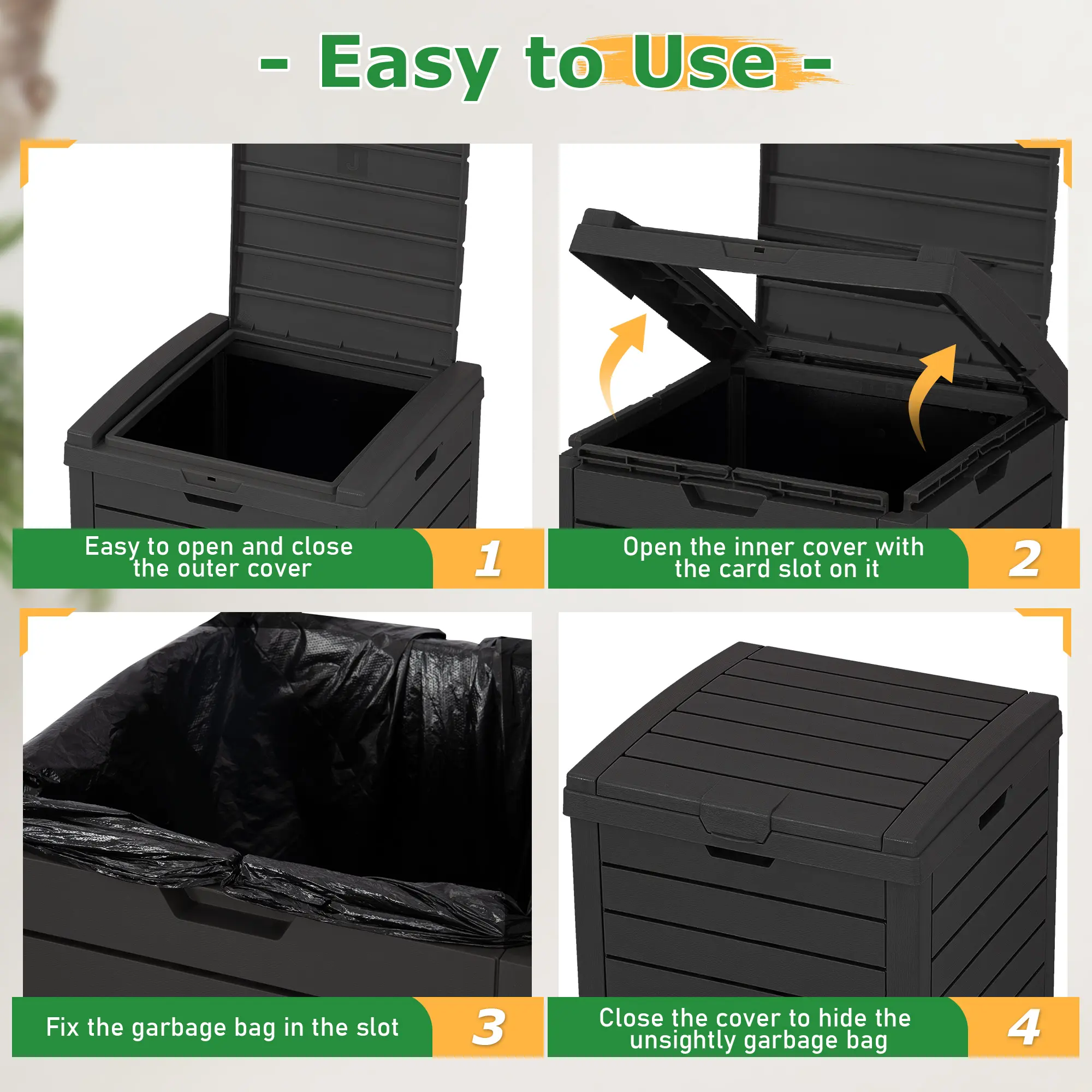 31-Gallon Outdoor Trash Can – Concealed Resin Waste Bin with Lid & Drip Tray for Clean Indoor/Outdoor Use