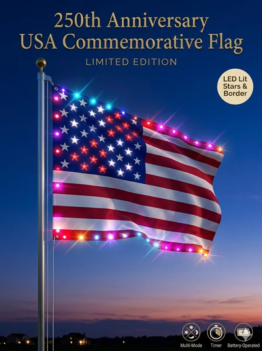 Last Day 49% OFF -  Illuminated 250th Anniversary USA Commemorative Flag - Premium LED Edition (3x5 Ft) -Bestseller