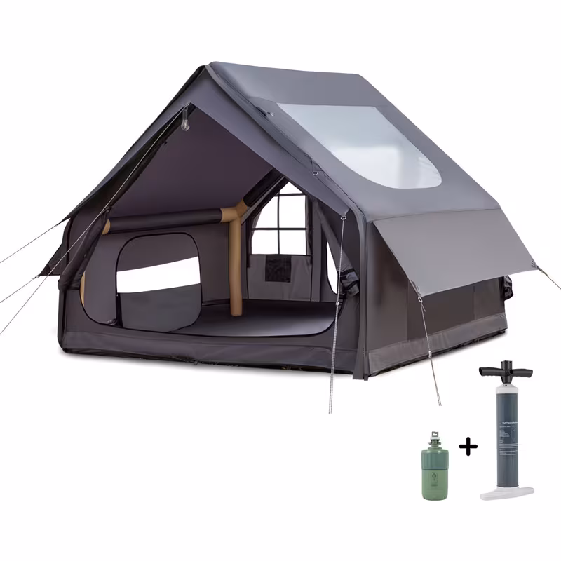Inflatable Camping Tent, with Electric Air Pump, 4 Season Windproof, Clear Skylight & 420D Oxford, Air Tent with Mesh Windows/Doors