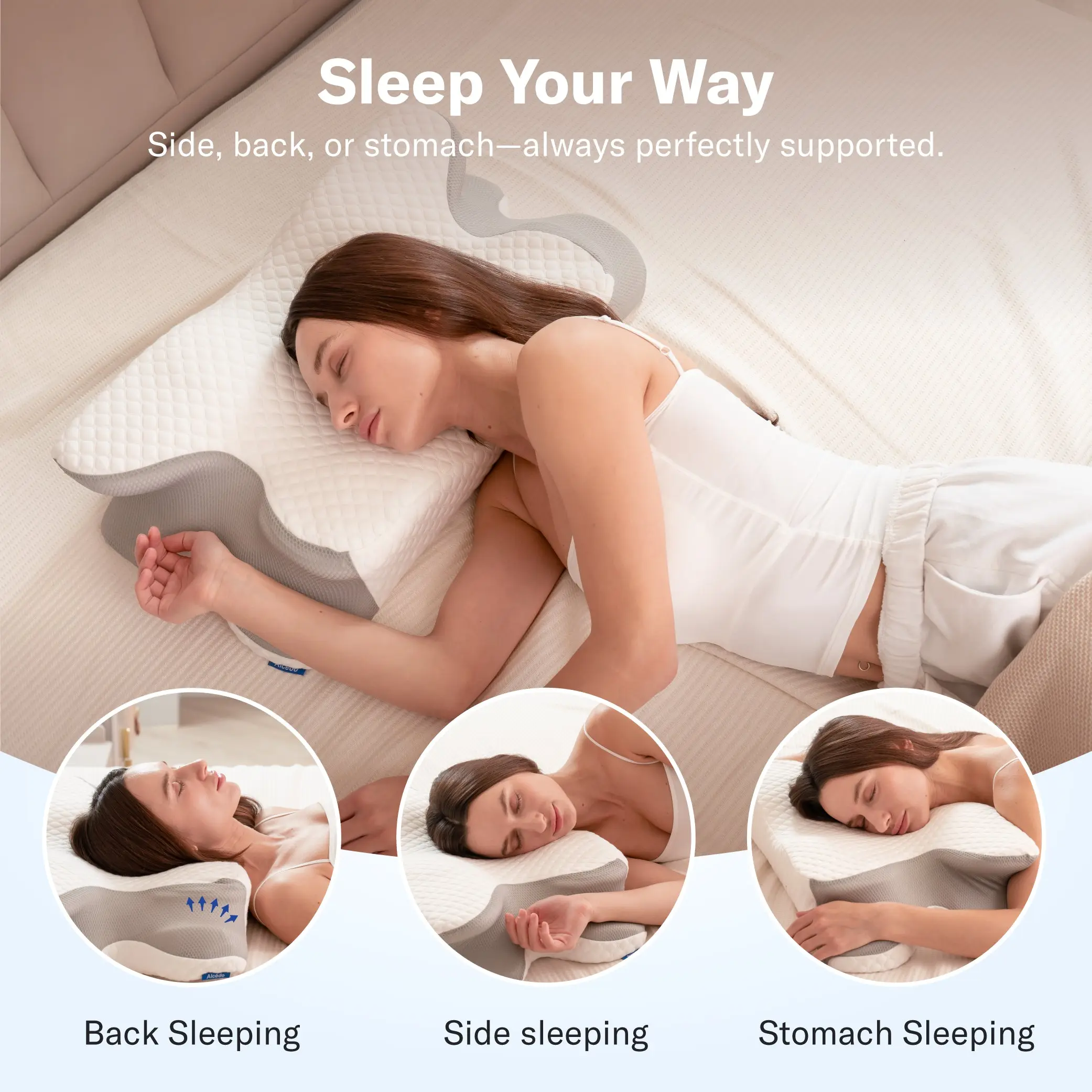 Cervical Pillow for Cozy Sleep, Odorless Ergonomic Contour Memory Foam, Orthopedic Bed Pillow for Side, Back, and Stomach Sleepers