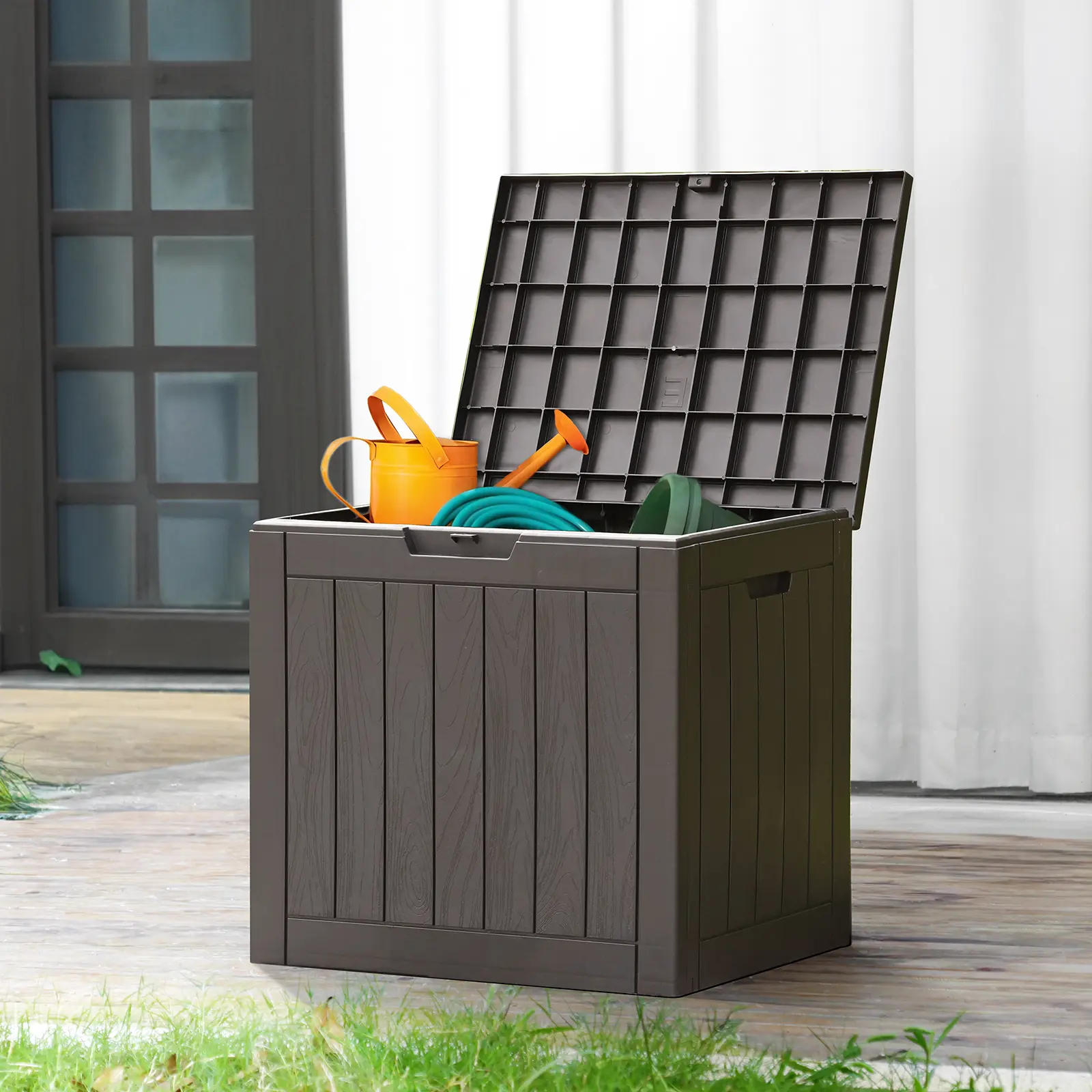 60 Gallon Outdoor Storage Box – Waterproof Lockable Resin Deck Box for Patio Cushions & Garden Tools