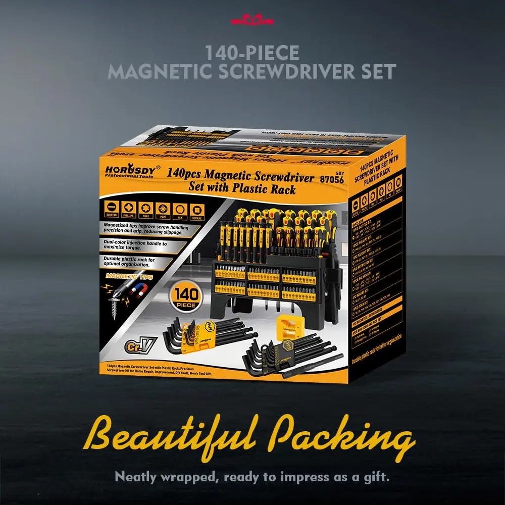 Magnetic Screwdriver Set with Plastic Racking, Includes SAE & Metric Hex Keys, Precision Screwdriver and Magnetizer Demagnetizer