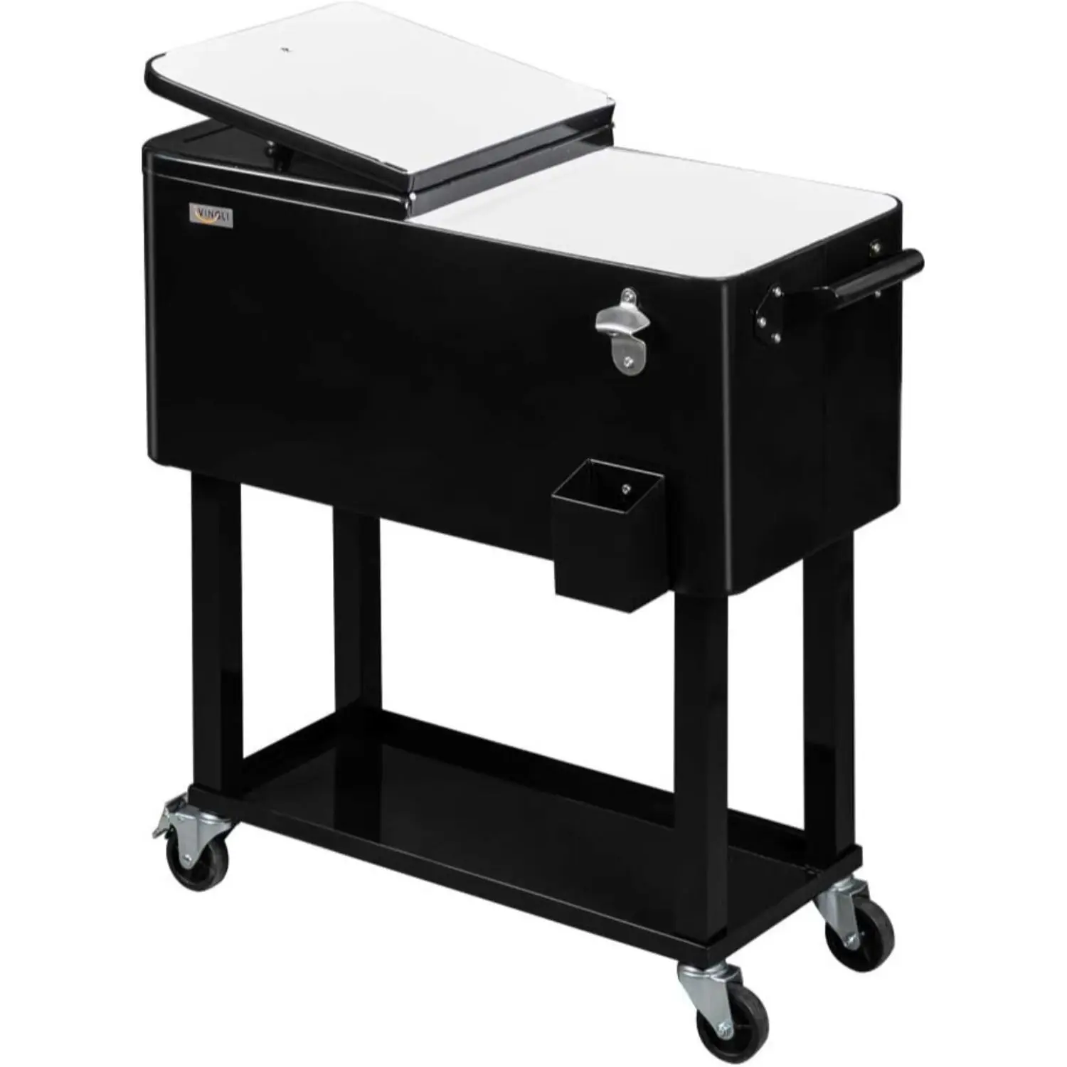 Father’s Day Gift – 80QT Rolling Ice Cooler Cart with Wheels, Shelf & Bottle Opener for Patio Parties & Outdoor Gatherings