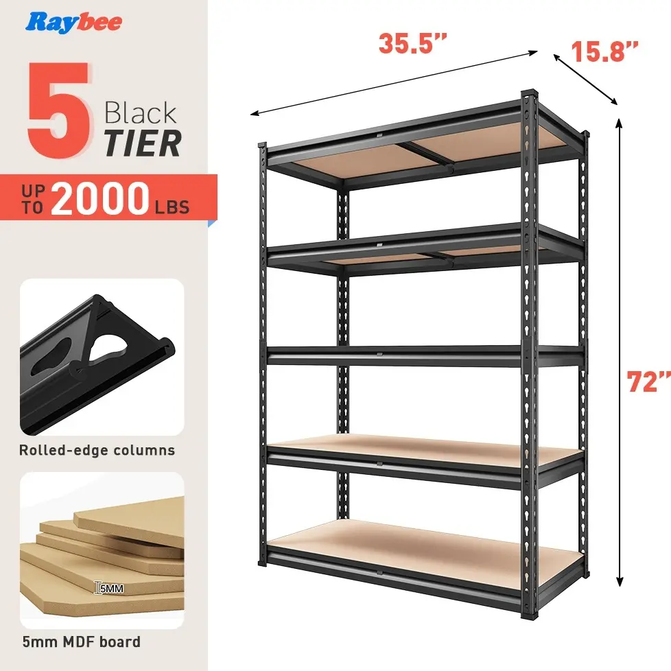 Garage Shelves Classic 5-Tier Metal Storage Shelving Unit Height Adjustable Versatile Utility Rack Shelf for Craft Warehouse Pantry Kitchen Organiser Industrial Bookshelf