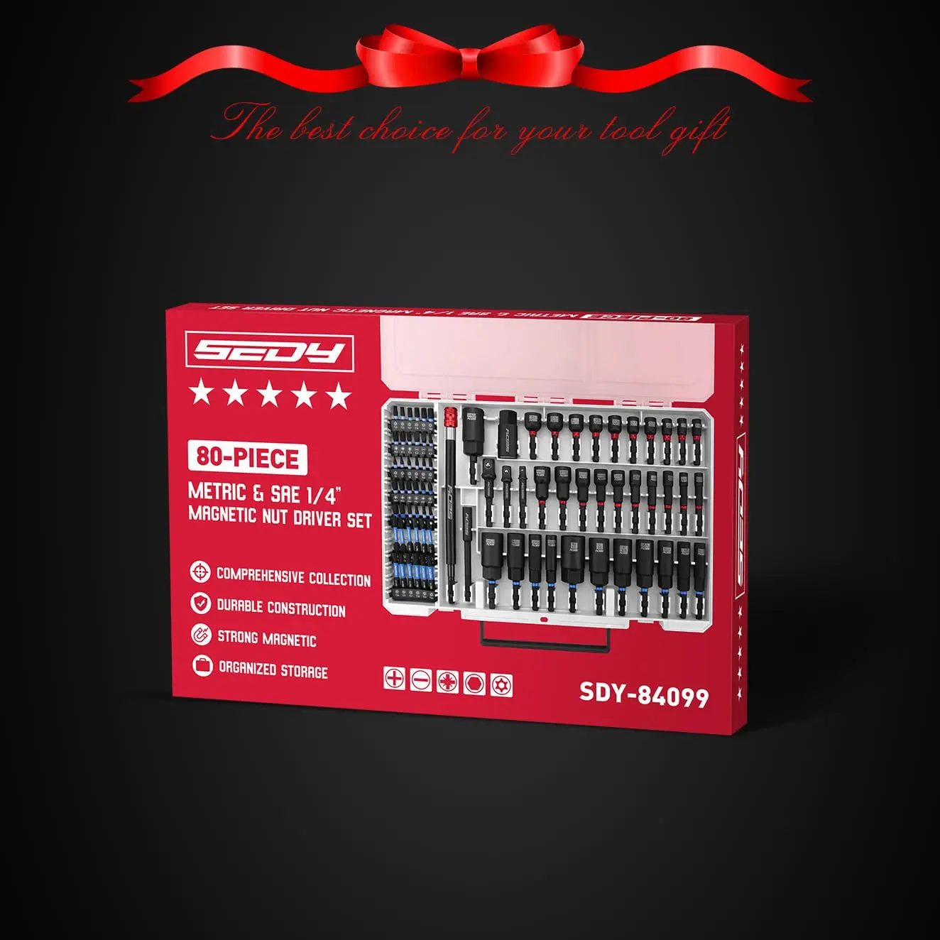 Magnetic Impact Nut Driver Set, 80pc or 41pc, Metric & SAE with Socket Adapters, Bit Holder, Wing Nut Driver, Universal Sockets, Quick Release Extension, Power Bits toolbox screwdriver set