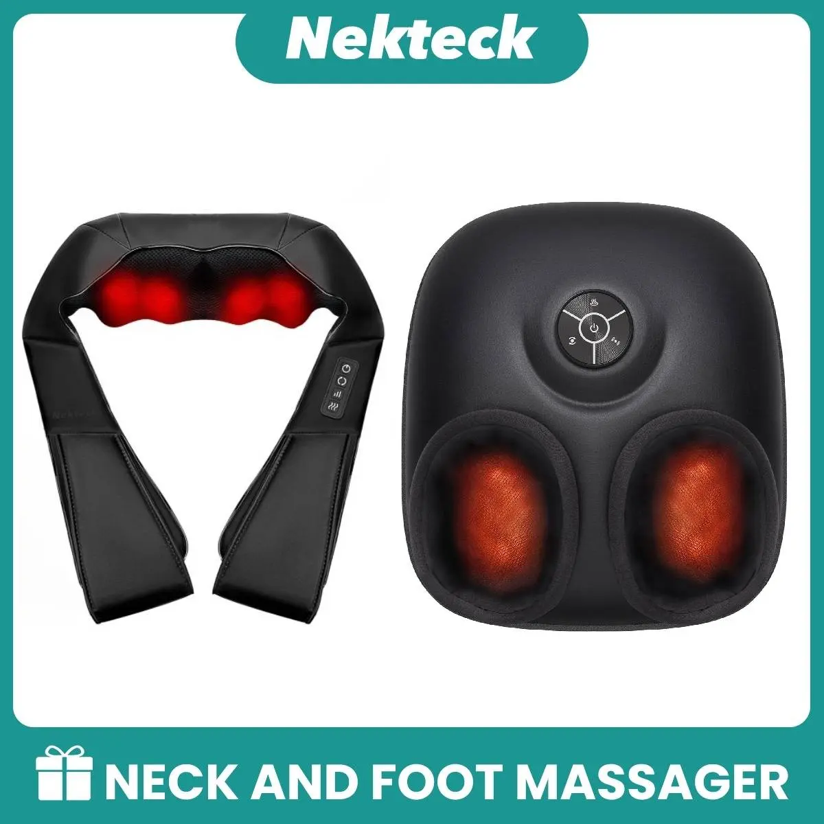 Shiatsu Neck and Back Massager with Soothing Heat, Ergonomic 8 Deep-Kneading Massage Nodes with Heat Electric Shiatsu Back Massager for Neck Shoulder & Body Muscle Relief Portable 12V DC Power Supply - Black