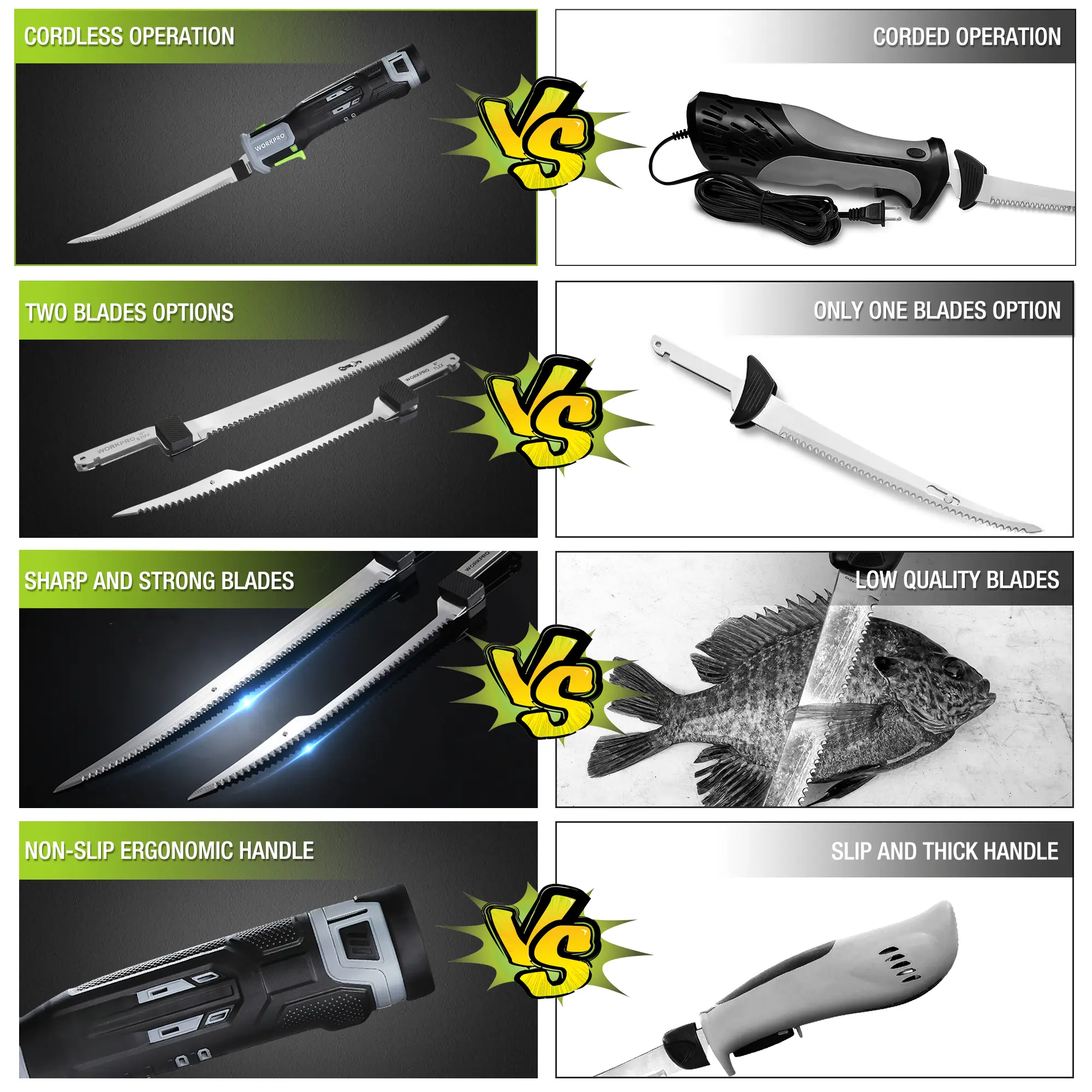 12V Cordless Electric Fillet Knife with 8"& 10"Razor-Sharp Blades, Cordless Fillet Knife with Non-slip Grip Handle and Safety Lock, 2 Rechargeable Battery Packs, 1 Quick Battery Charger, and 1 Storage Carry Case for Fishing